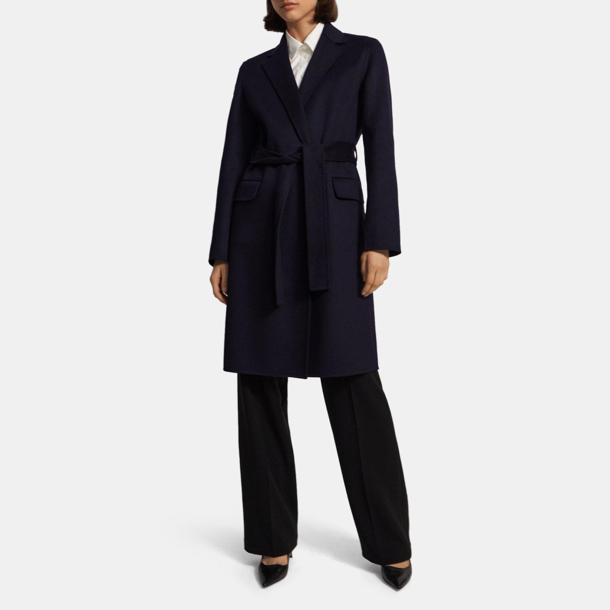 Blue Double-Face Wool-Cashmere Wrap Coat | Theory Outlet