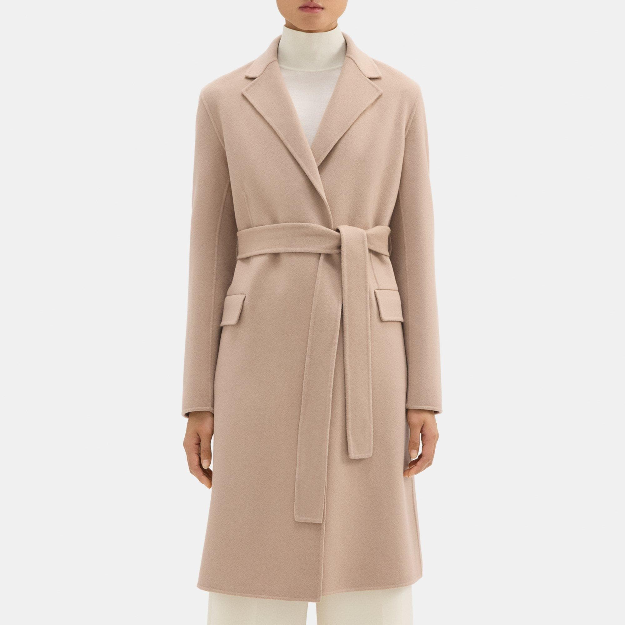 Beige Double Face Wool Cashmere Wrap Coat Theory