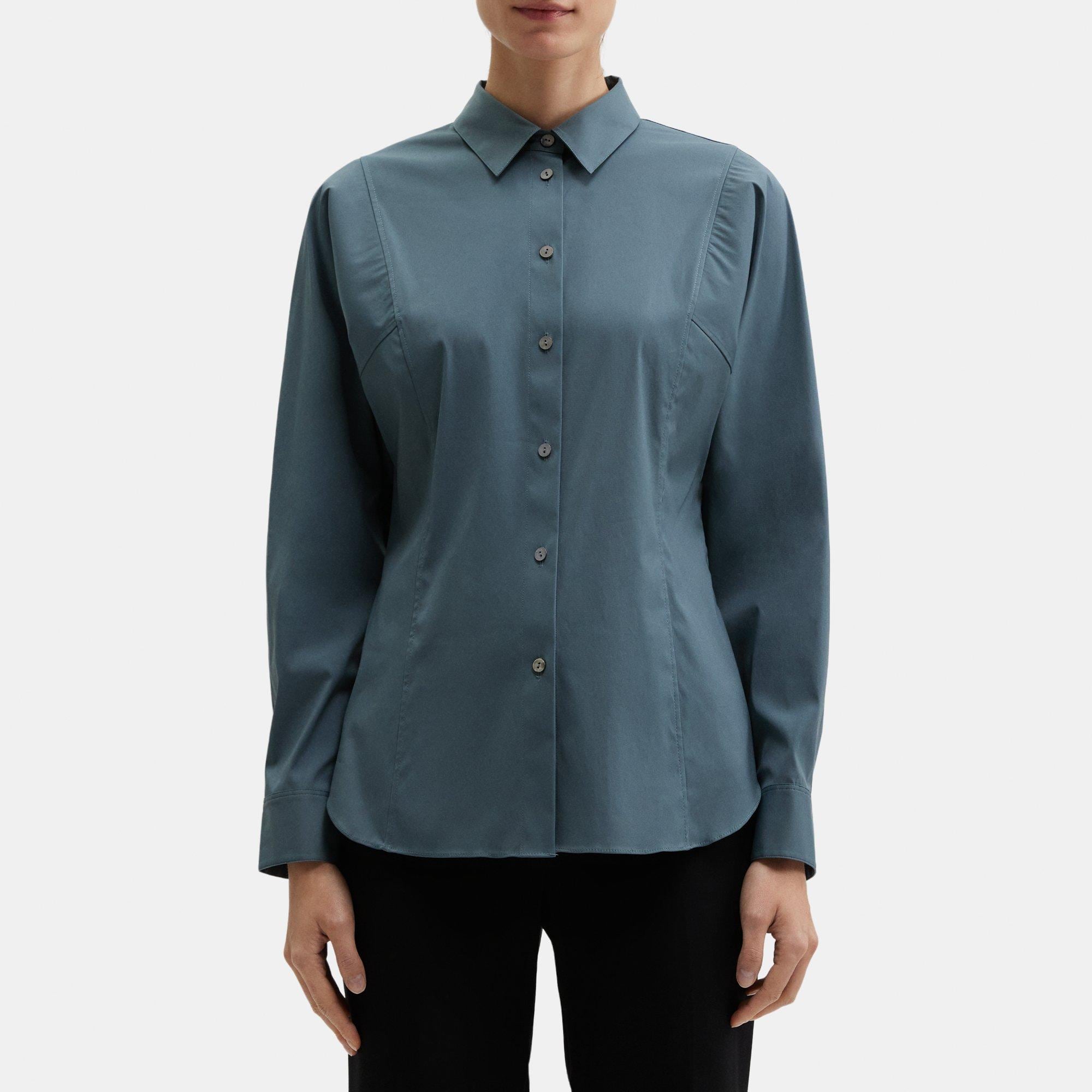 띠어리 Theory Cinched Shirt in Stretch Cotton,BLUE GRANITE