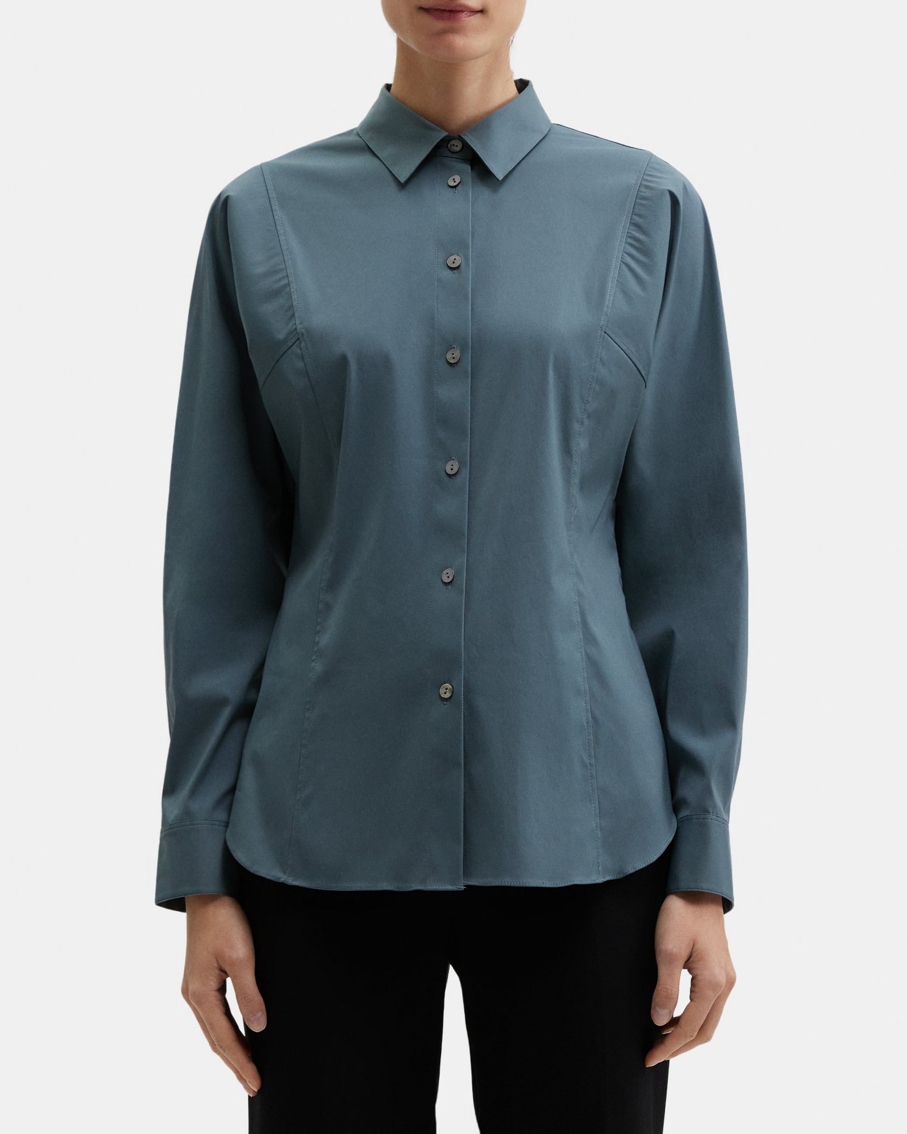 띠어리 Theory Cinched Shirt in Stretch Cotton,BLUE GRANITE