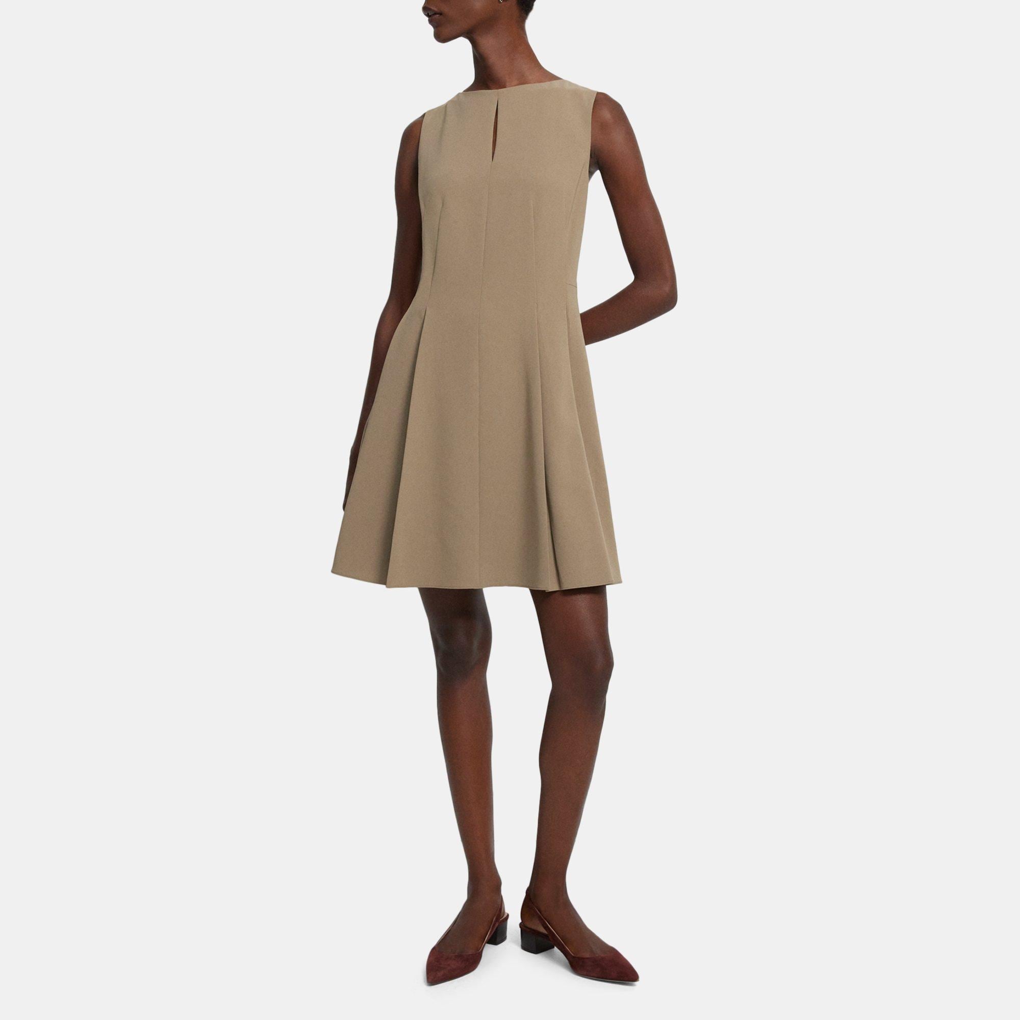 Beige Crepe Fit-and-Flare Dress | Theory Outlet