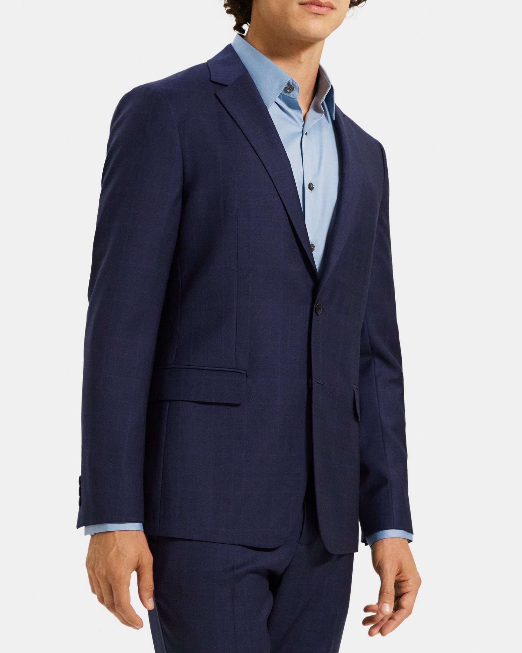 Unstructured Suit Jacket in Plaid Wool