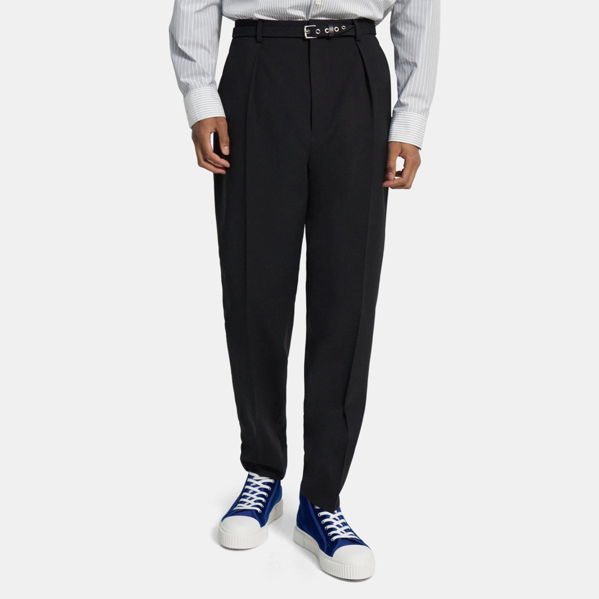 Wool Gabardine Pleated Tapered Pants