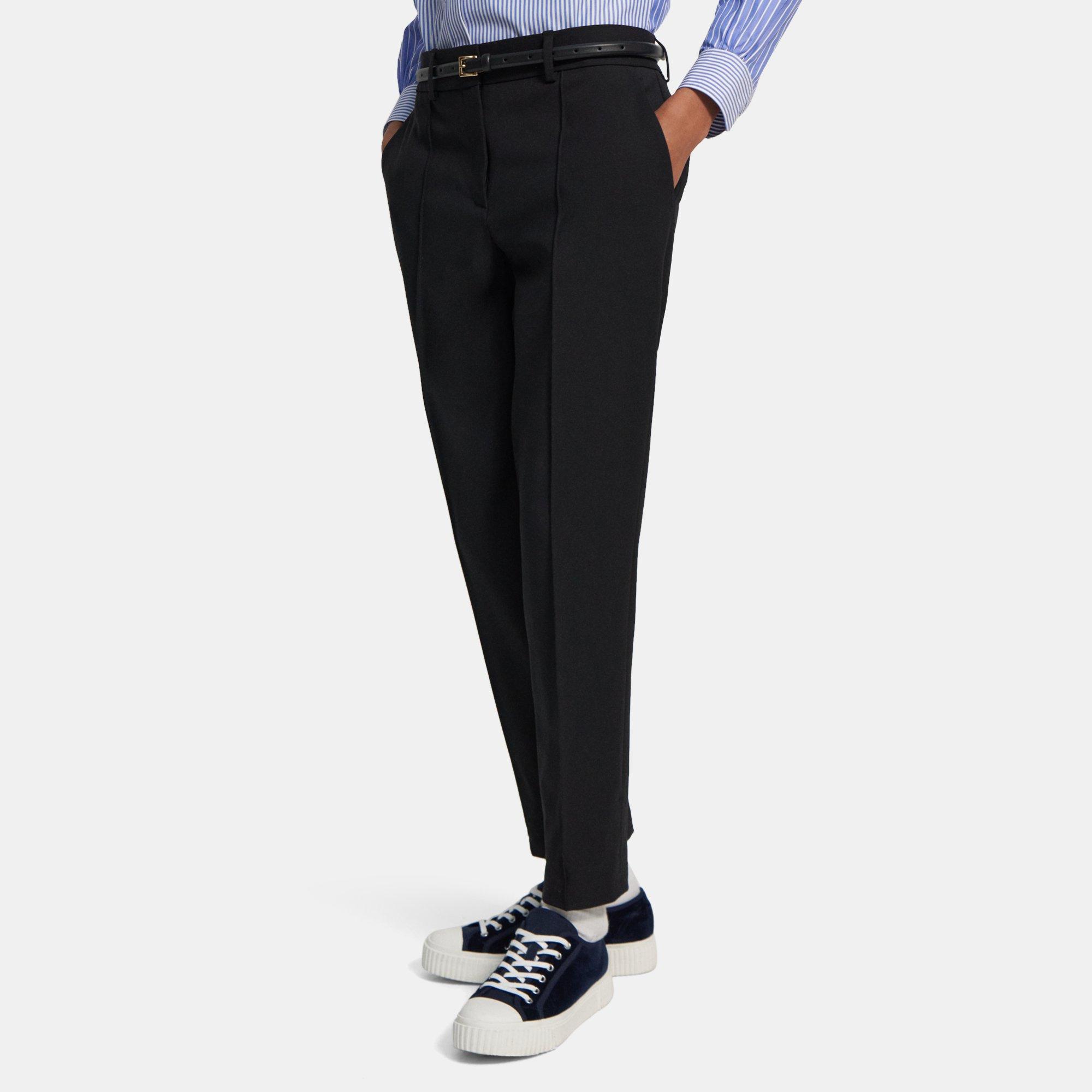 Black Pleated Wool Gabardine Pant Theory Project