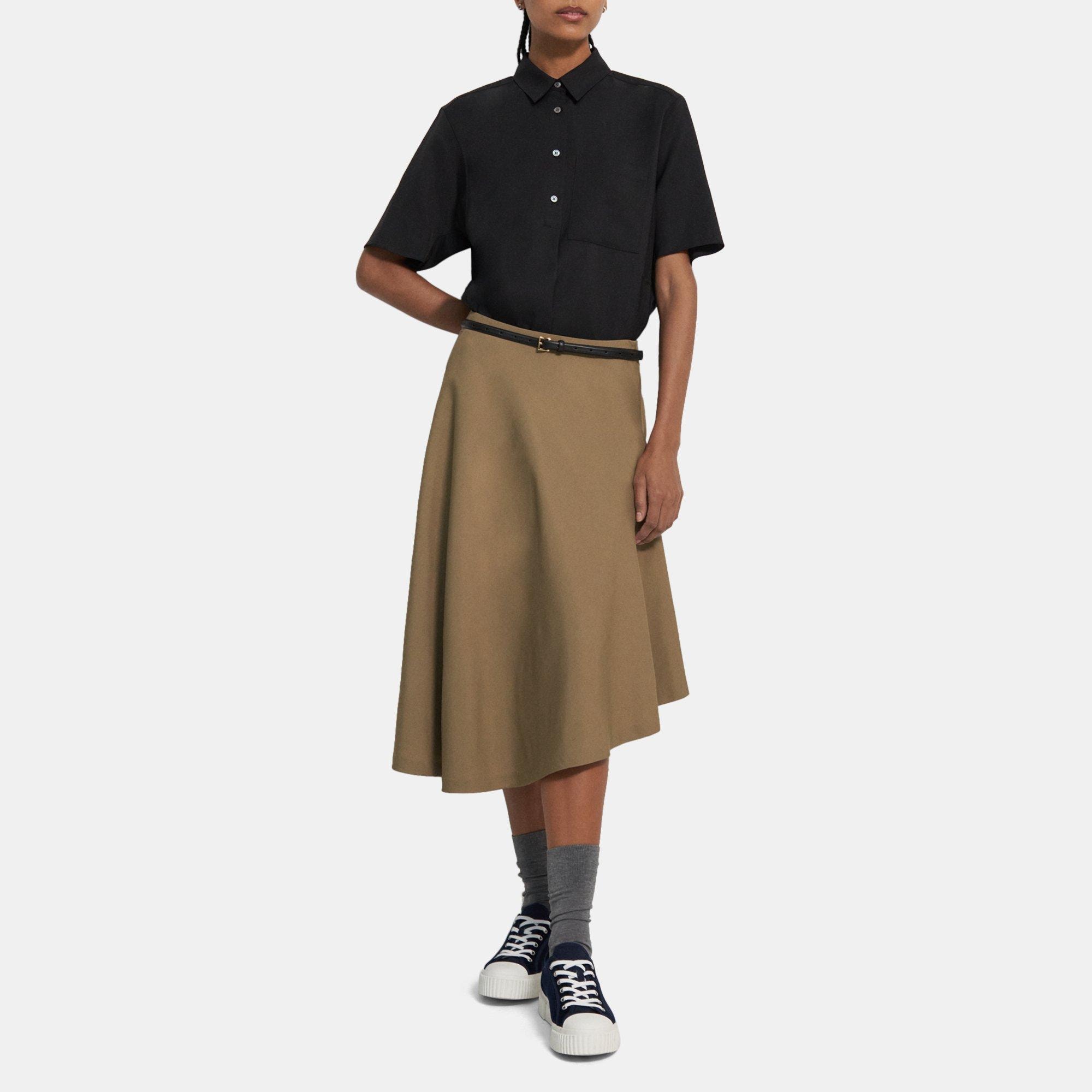 띠어리 Theory Asymmetrical Wool-Viscose Skirt,DARK BEIGE