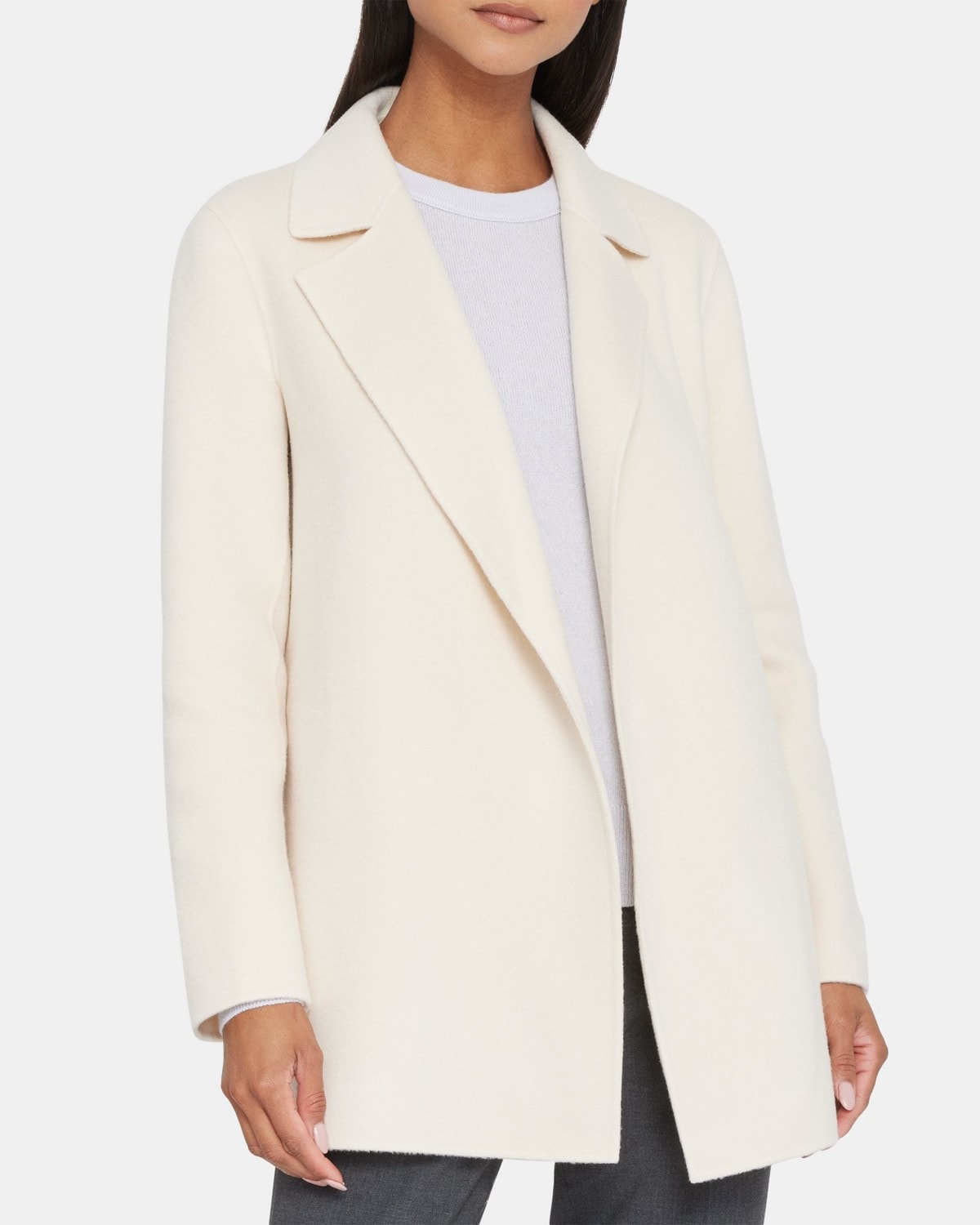 Open Front Coat in Double-Face Wool-Cashmere