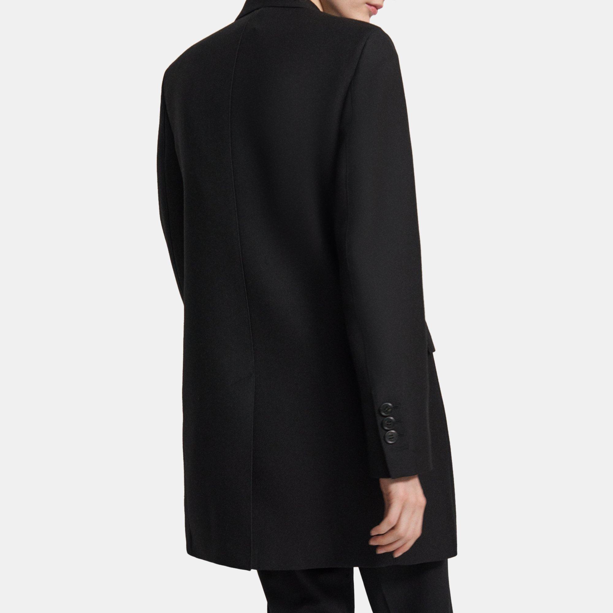 Black Double-Breasted Bond Wool Luxe Coat | Theory Project