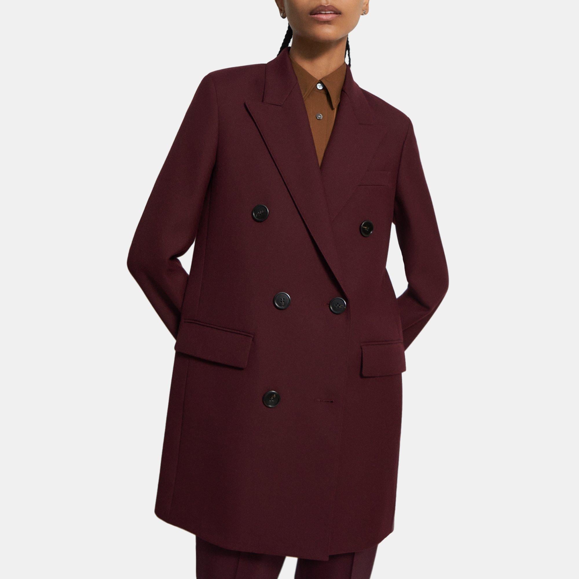 띠어리 Theory Double-Breasted Bonded Wool Coat,BORDEAUX