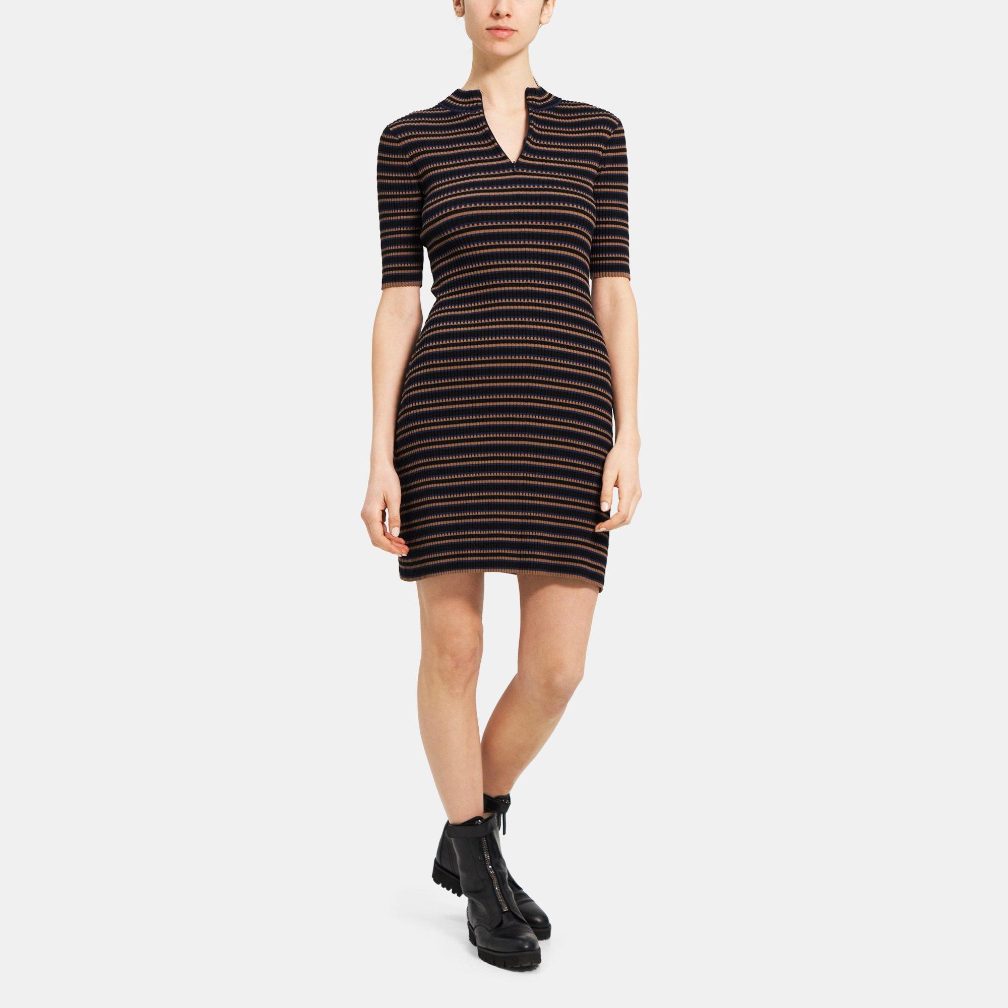 띠어리 Theory High Neck Mini Dress in Rib Knit,BLACK MULTI