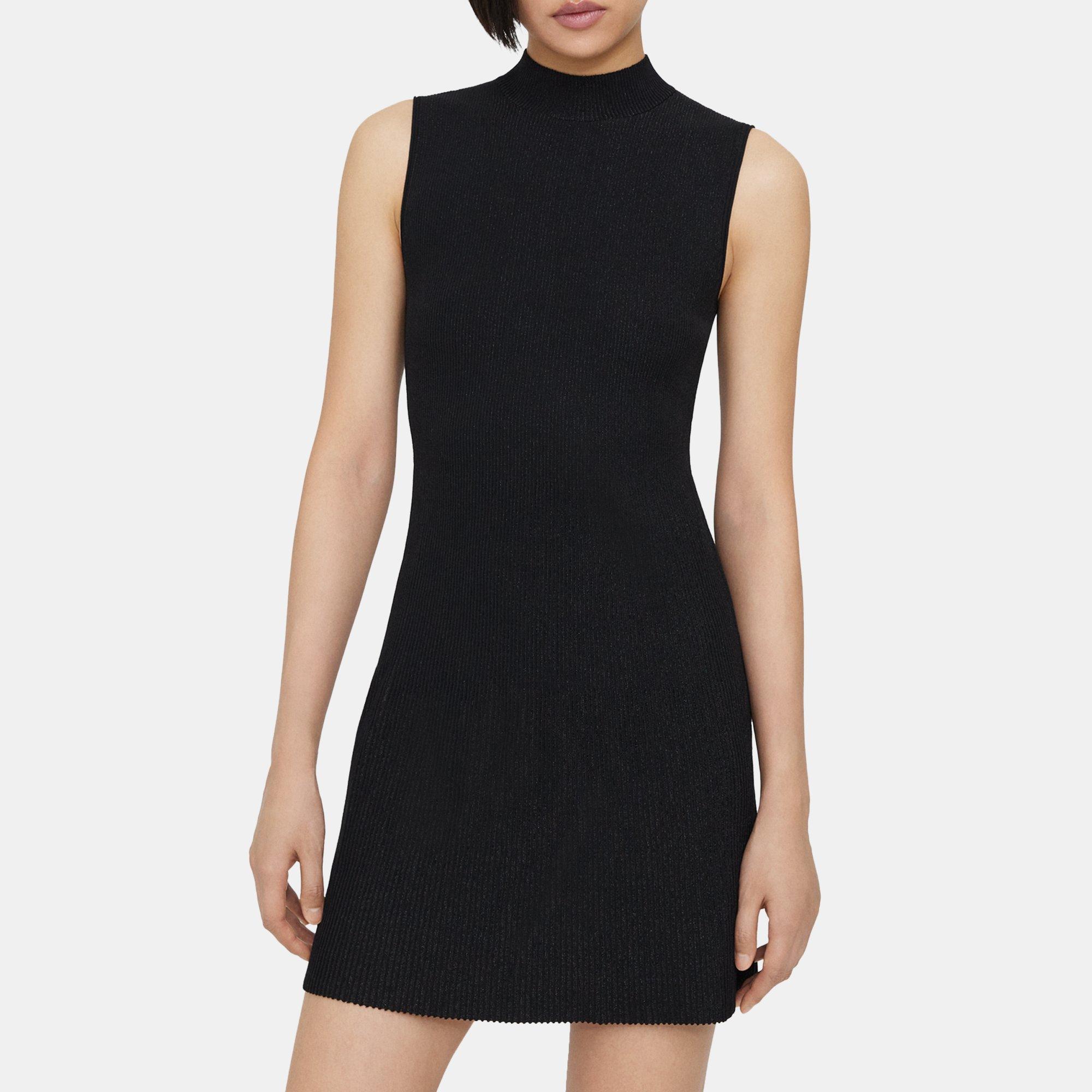 띠어리 Theory Ribbed Sleeveless Dress in Crepe Knit,BLACK