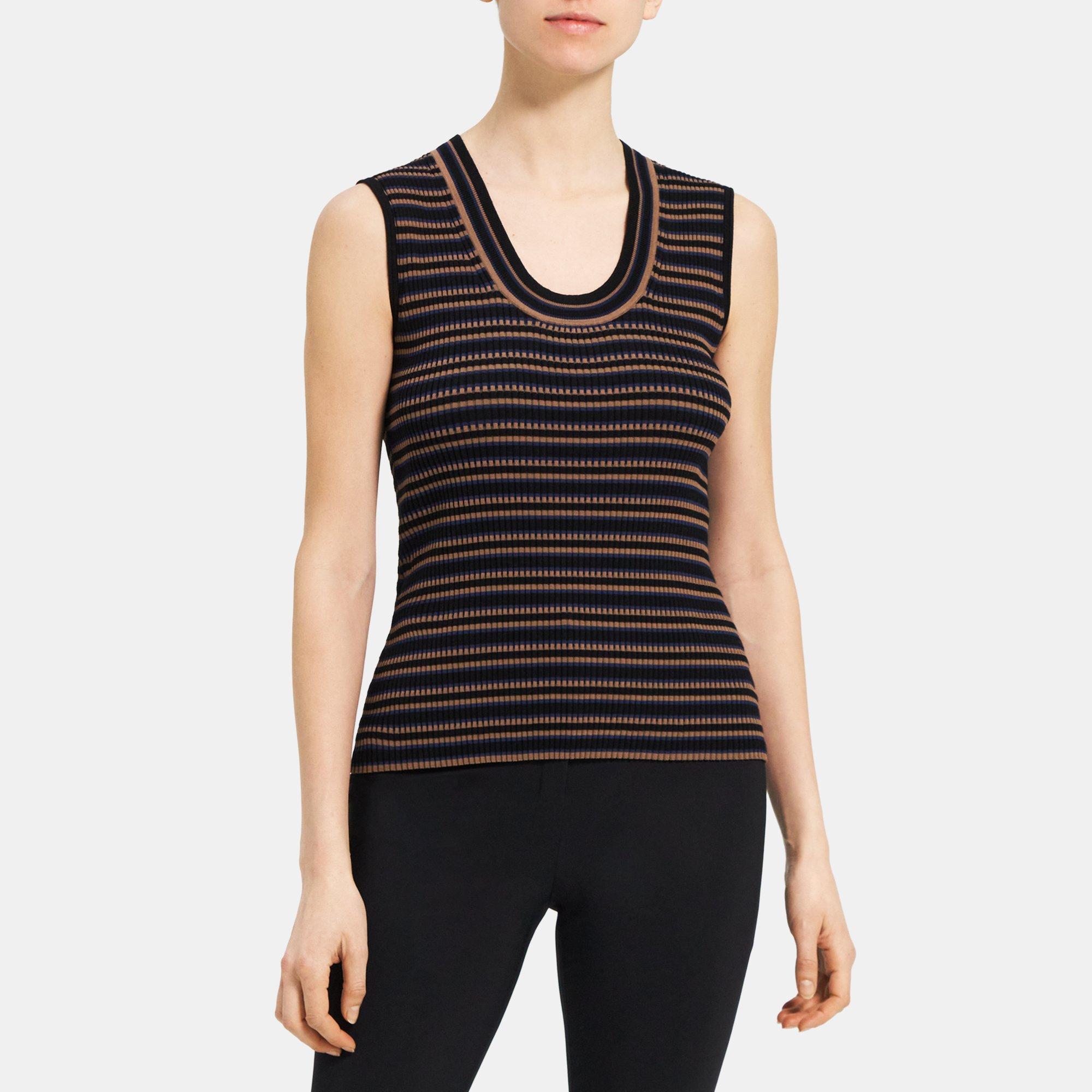 띠어리 Theory Striped Slim Tank in Rib Knit,BLACK MULTI