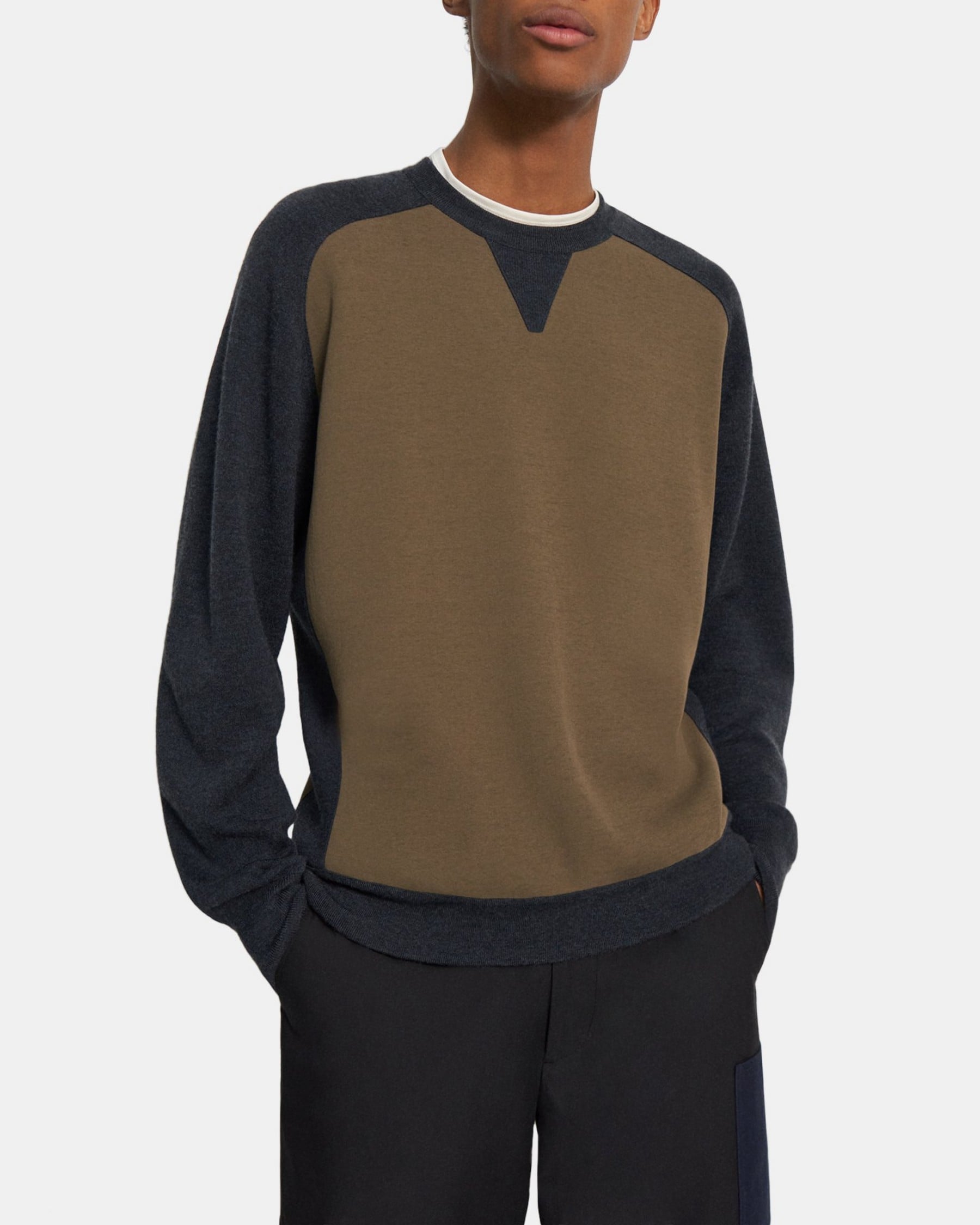띠어리 Theory Knit Combo Sweatshirt,CHARCOAL BLUE/DARK BRASS