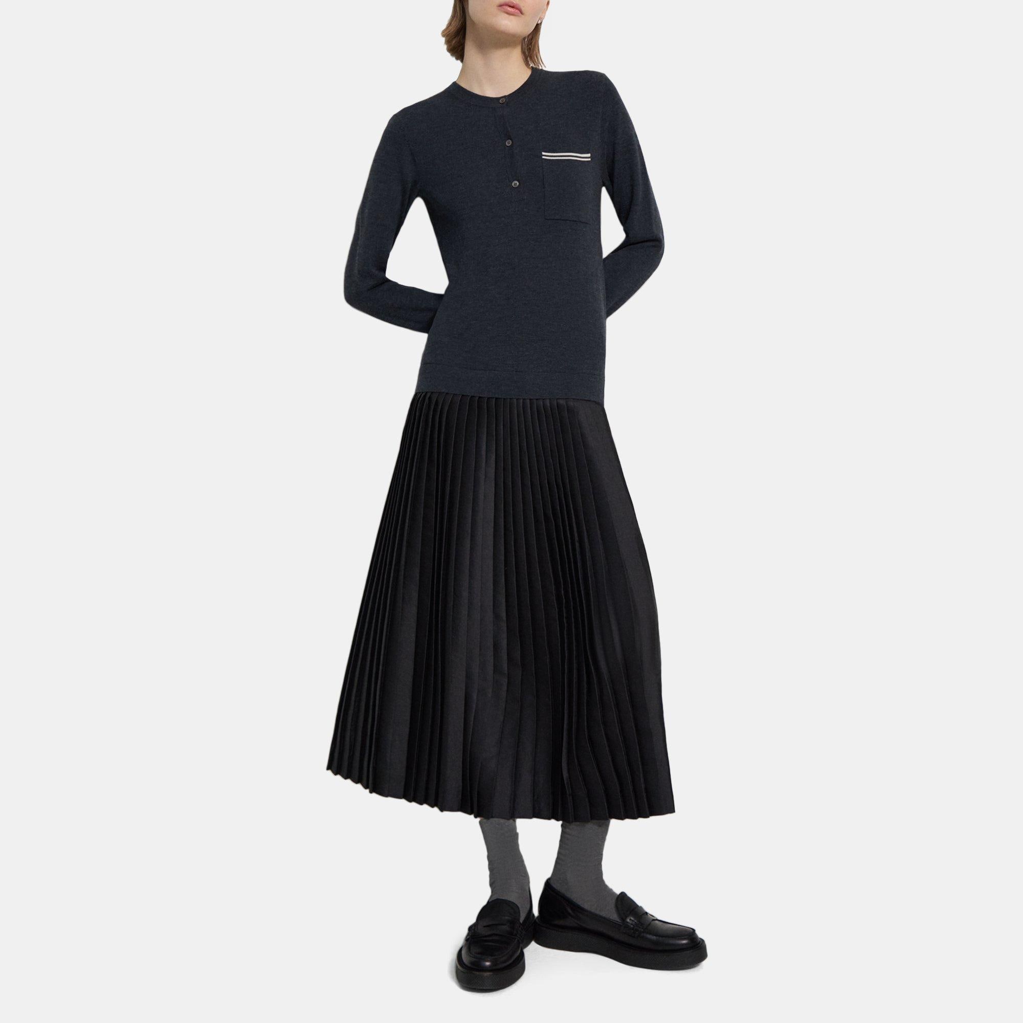 띠어리 Theory Knit Combo Dress,CHARCOAL BLUE/NEW OATMEAL/BLAC