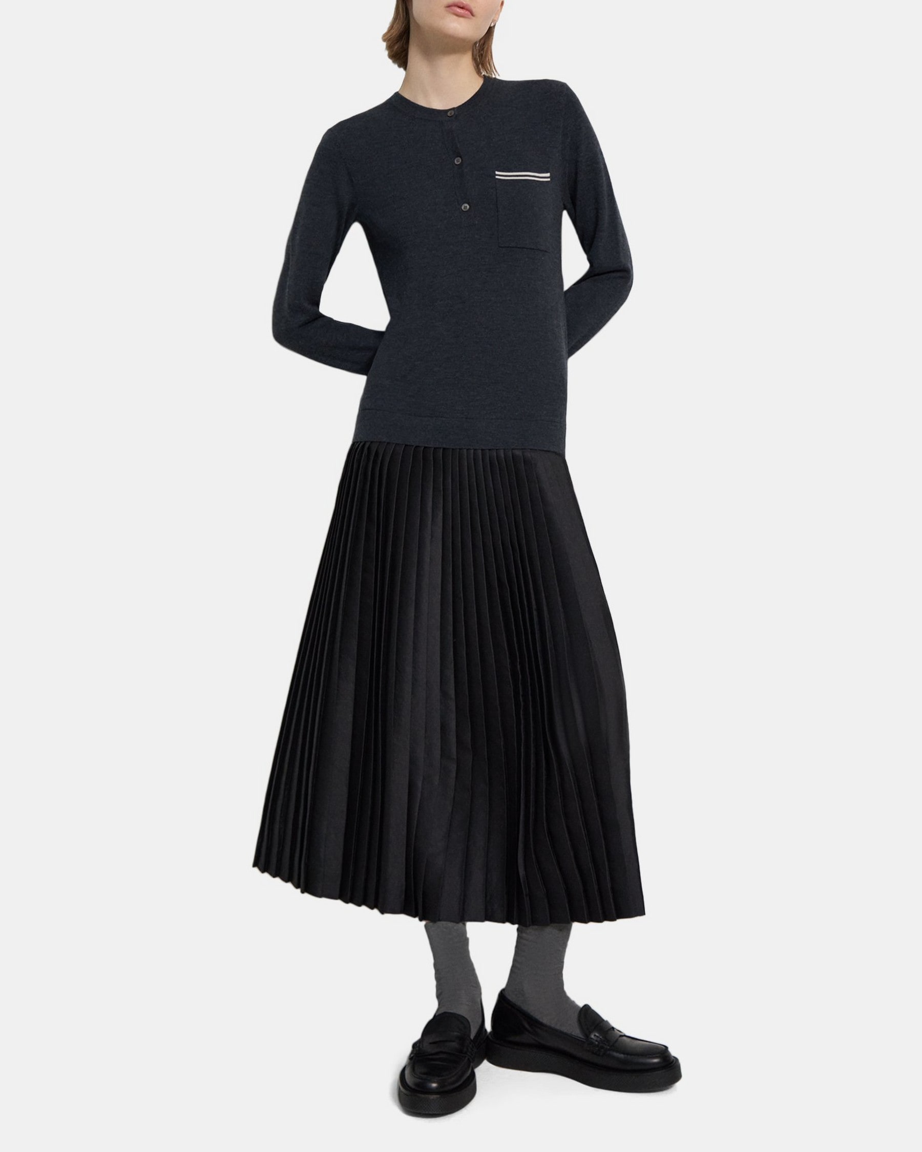 띠어리 Theory Knit Combo Dress,CHARCOAL BLUE/NEW OATMEAL/BLAC