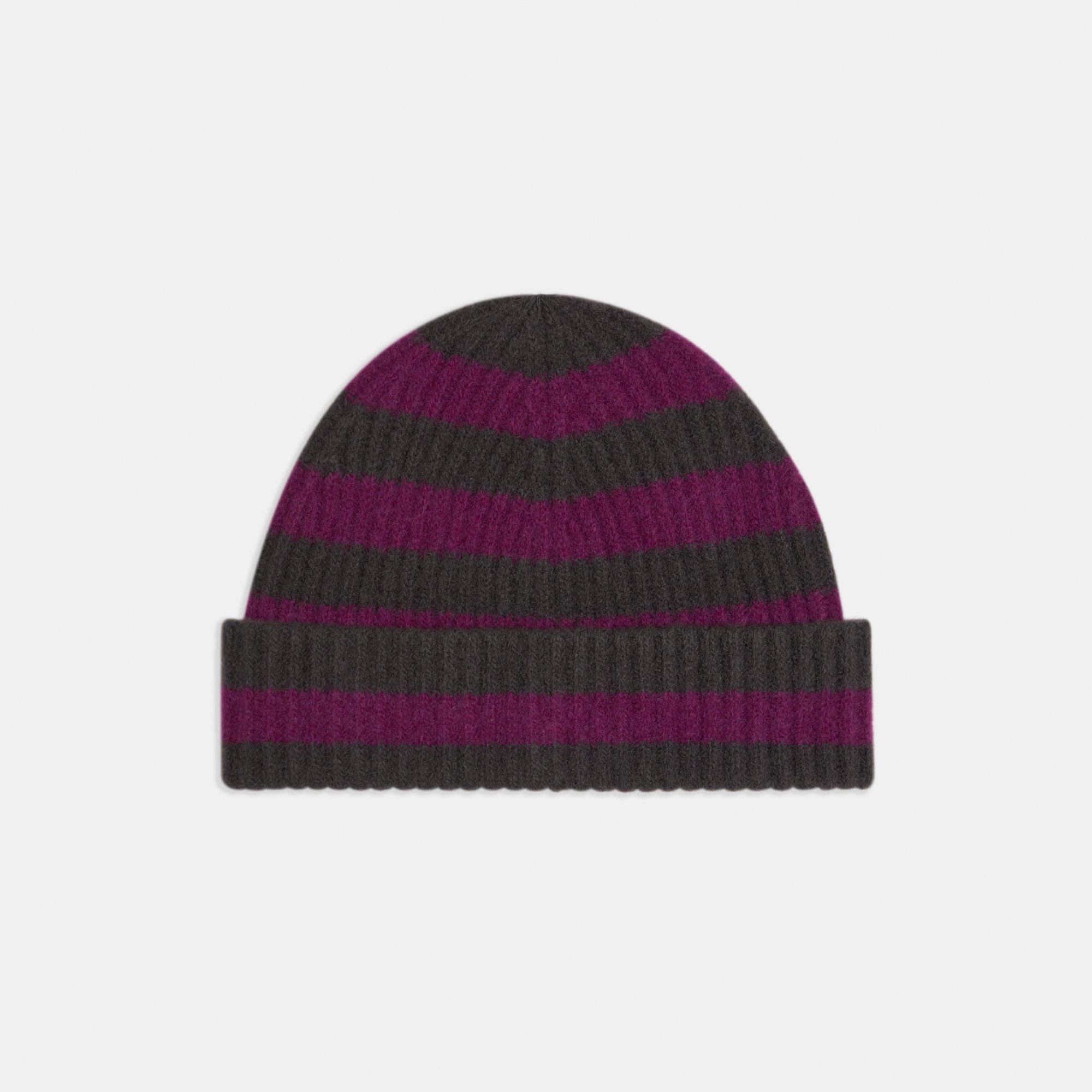 Theory Striped Beanie in Ribbed Wool