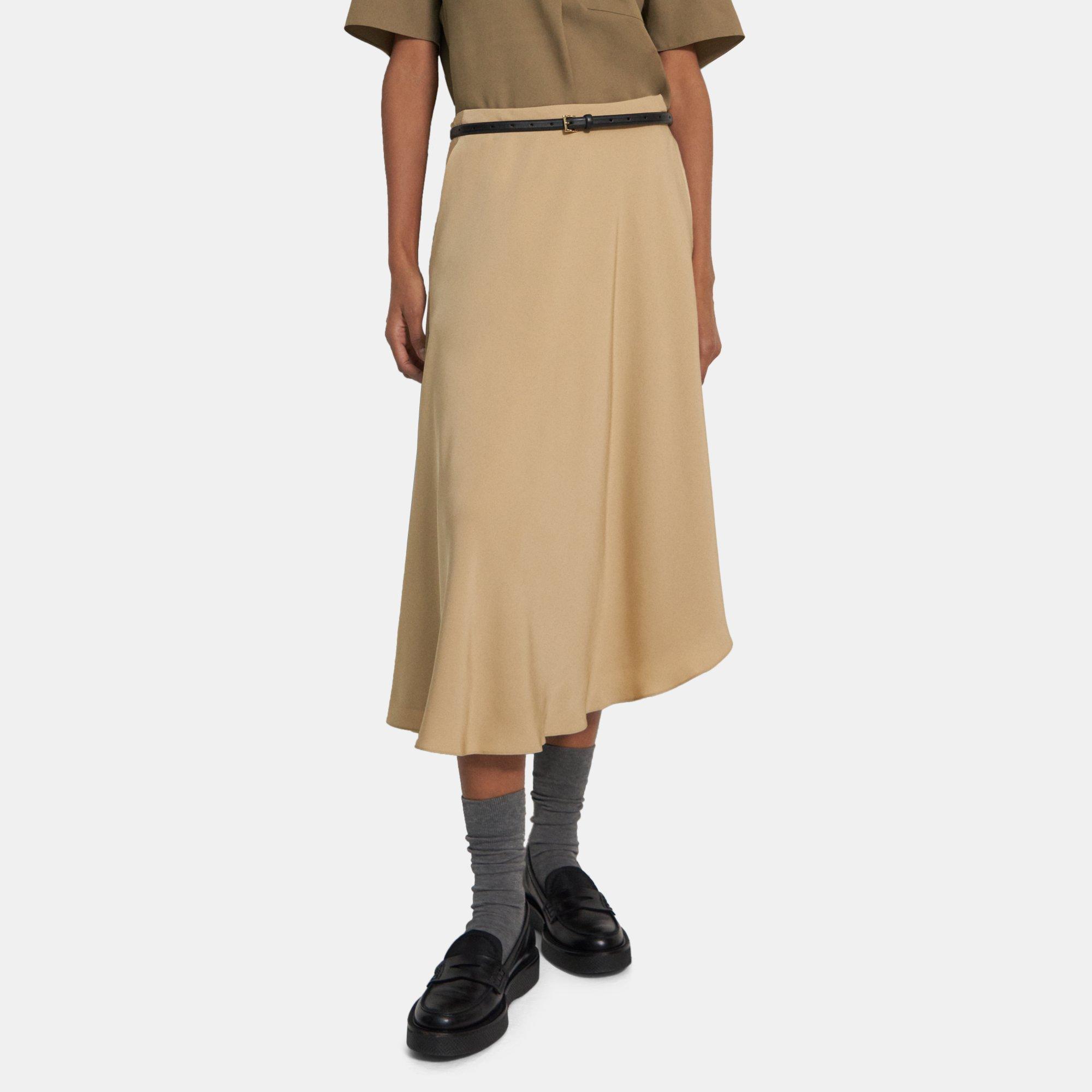 띠어리 Theory Asymmetrical Silk Georgette Skirt,WHEAT