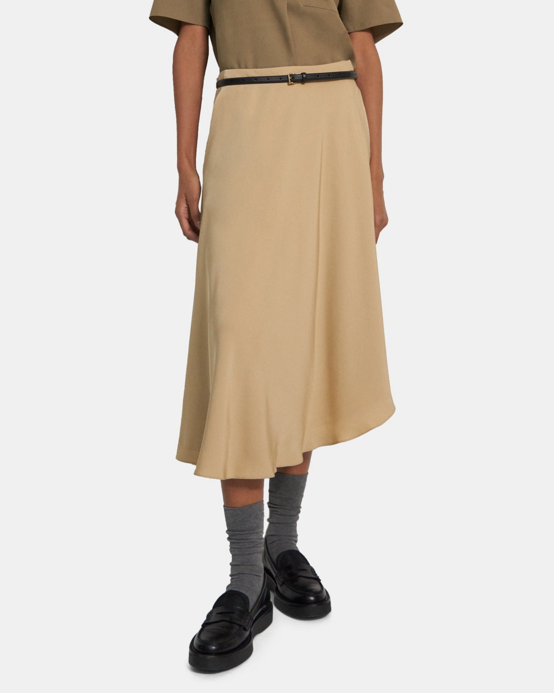 띠어리 Theory Asymmetrical Silk Georgette Skirt,WHEAT