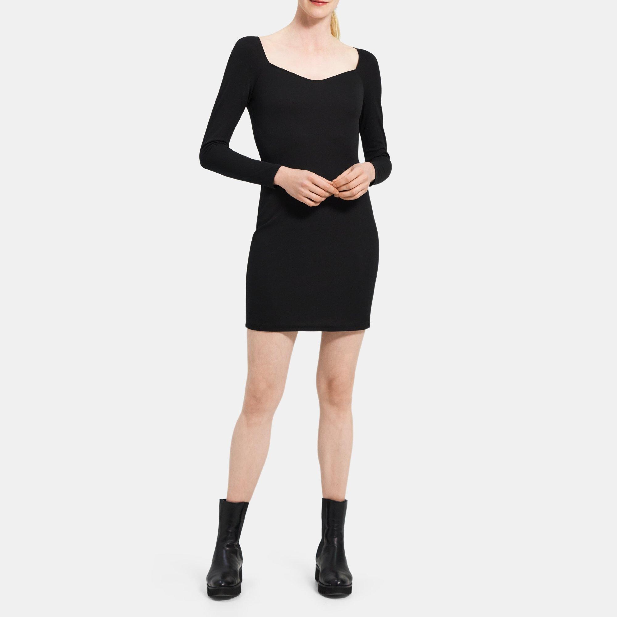 띠어리 Theory Fitted Sweater Dress in Crepe Jersey,BLACK