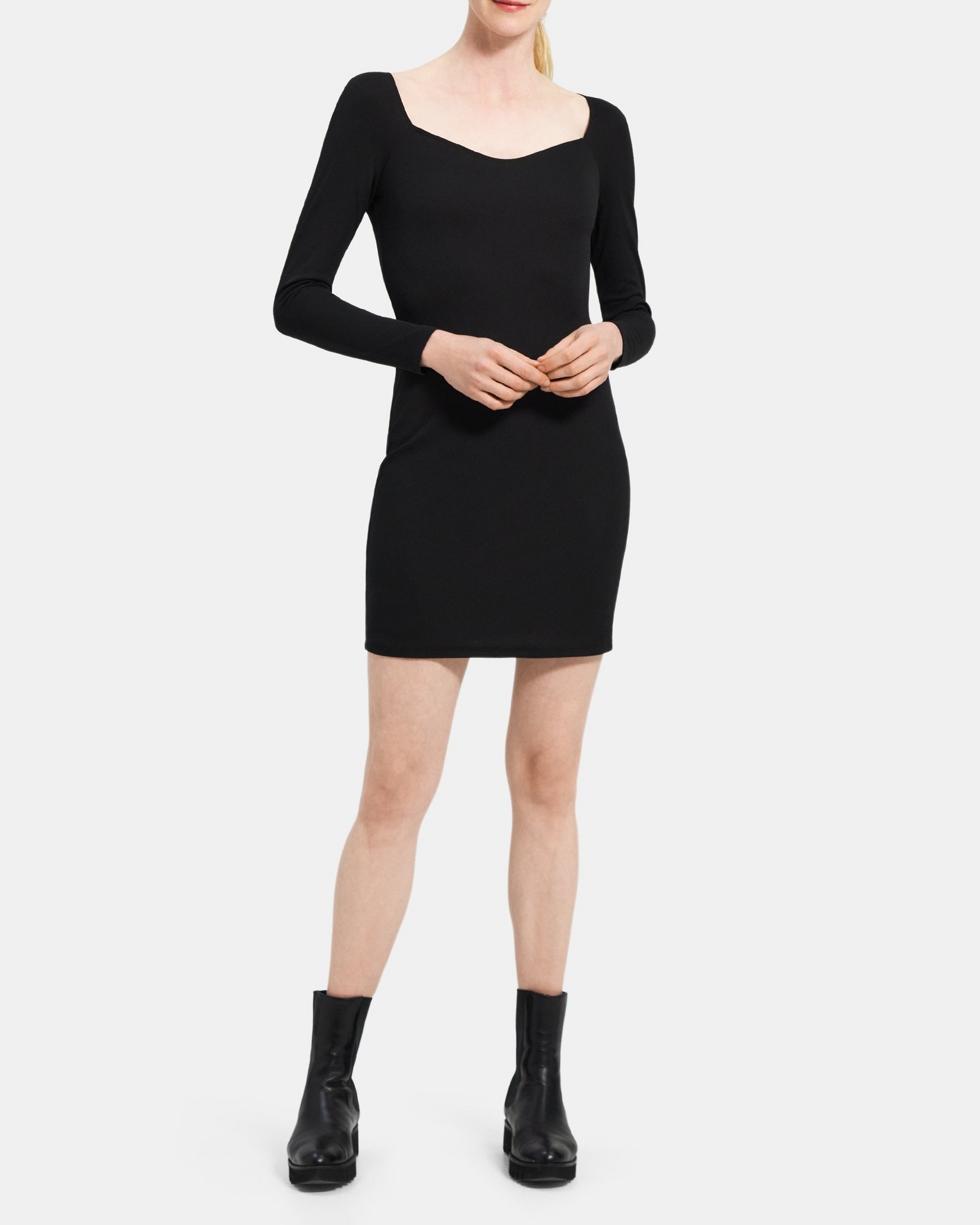띠어리 Theory Fitted Sweater Dress in Crepe Jersey,BLACK