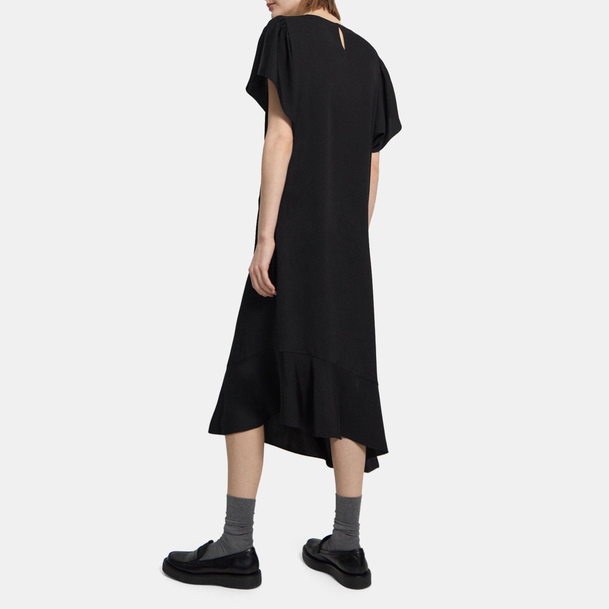 Black Asymmetrical Silk Dress Theory Project