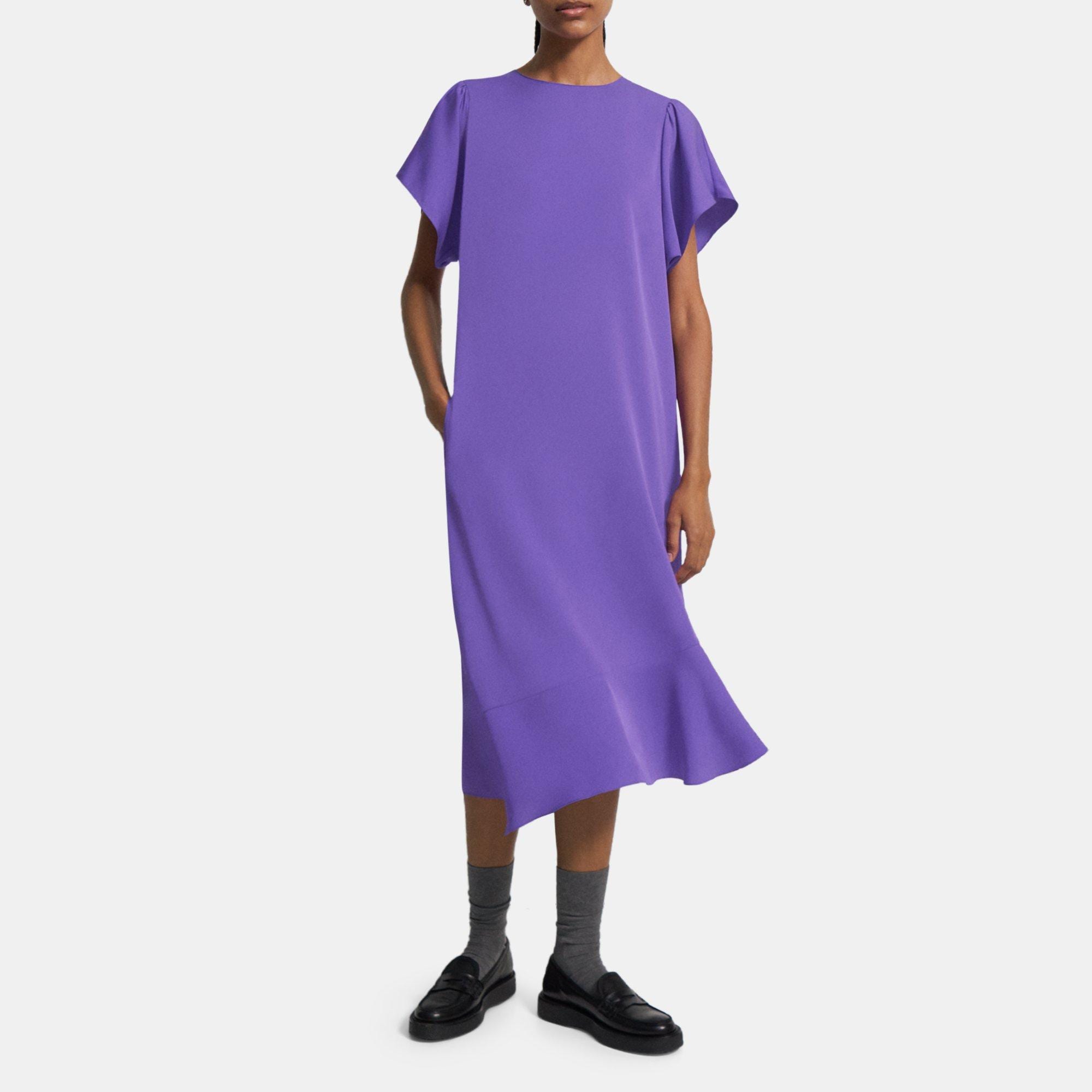 띠어리 Theory Asymmetrical Silk Georgette Dress,POP PURPLE