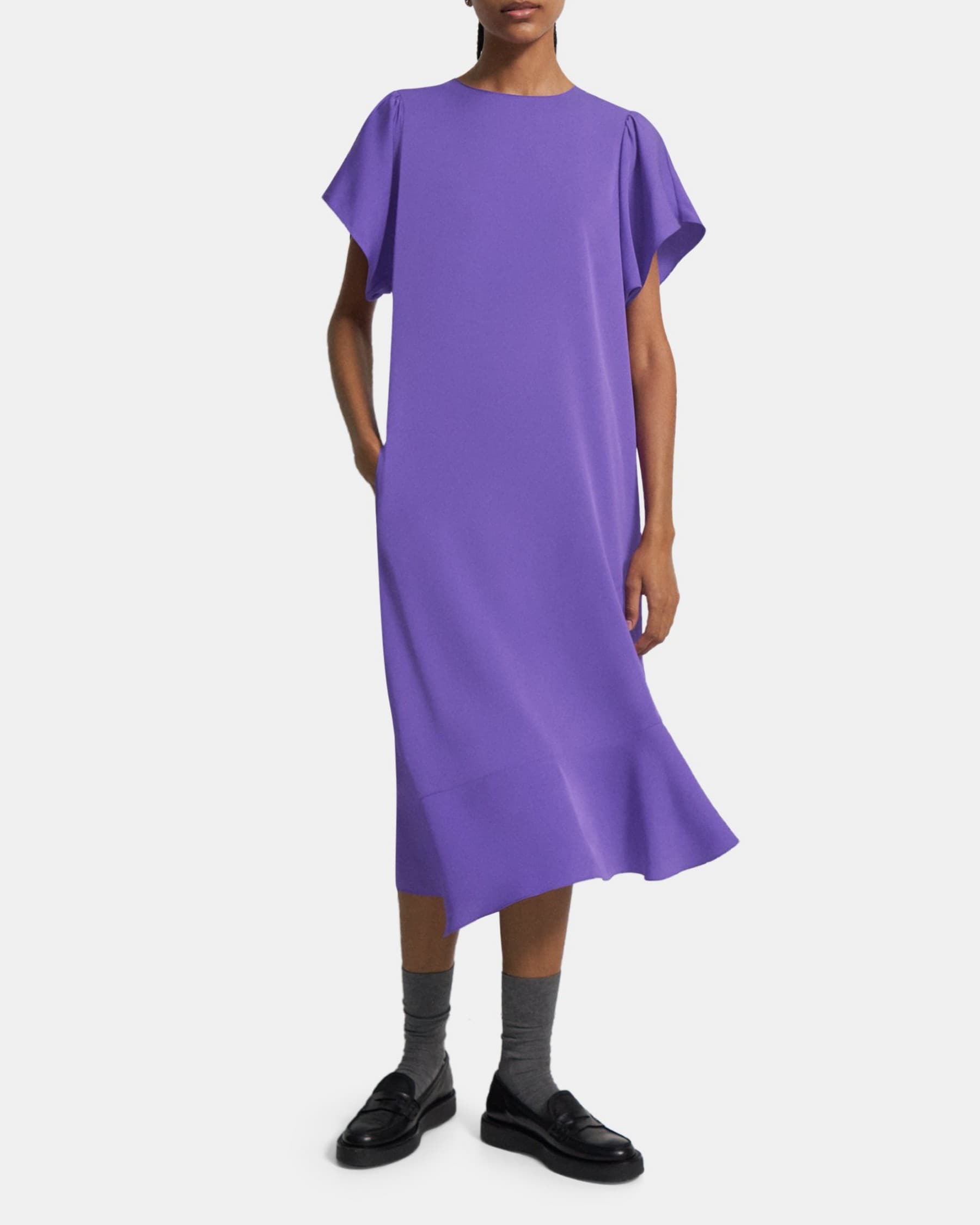 띠어리 Theory Asymmetrical Silk Georgette Dress,POP PURPLE