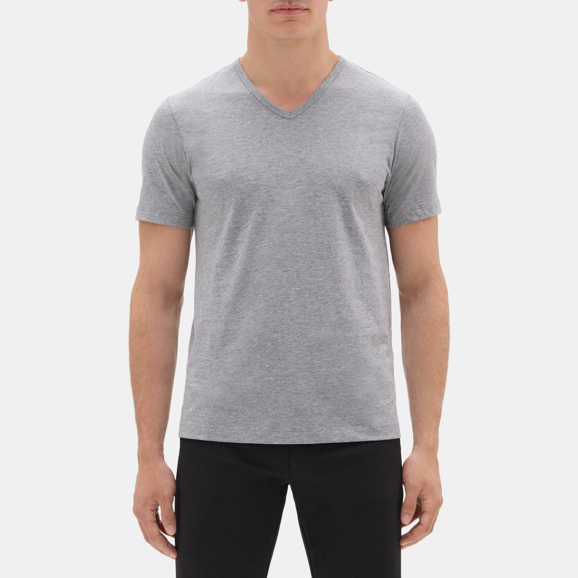 띠어리 Theory Relaxed V-Neck Tee in Organic Cotton,LIGHT HEATHER