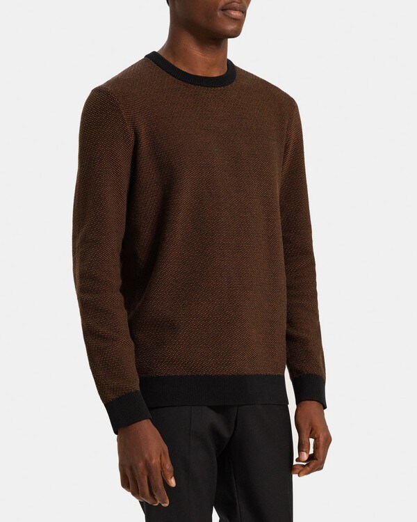 띠어리 Theory Crewneck Sweater in Organic Cotton,BLACK/WARM CHESTNUT