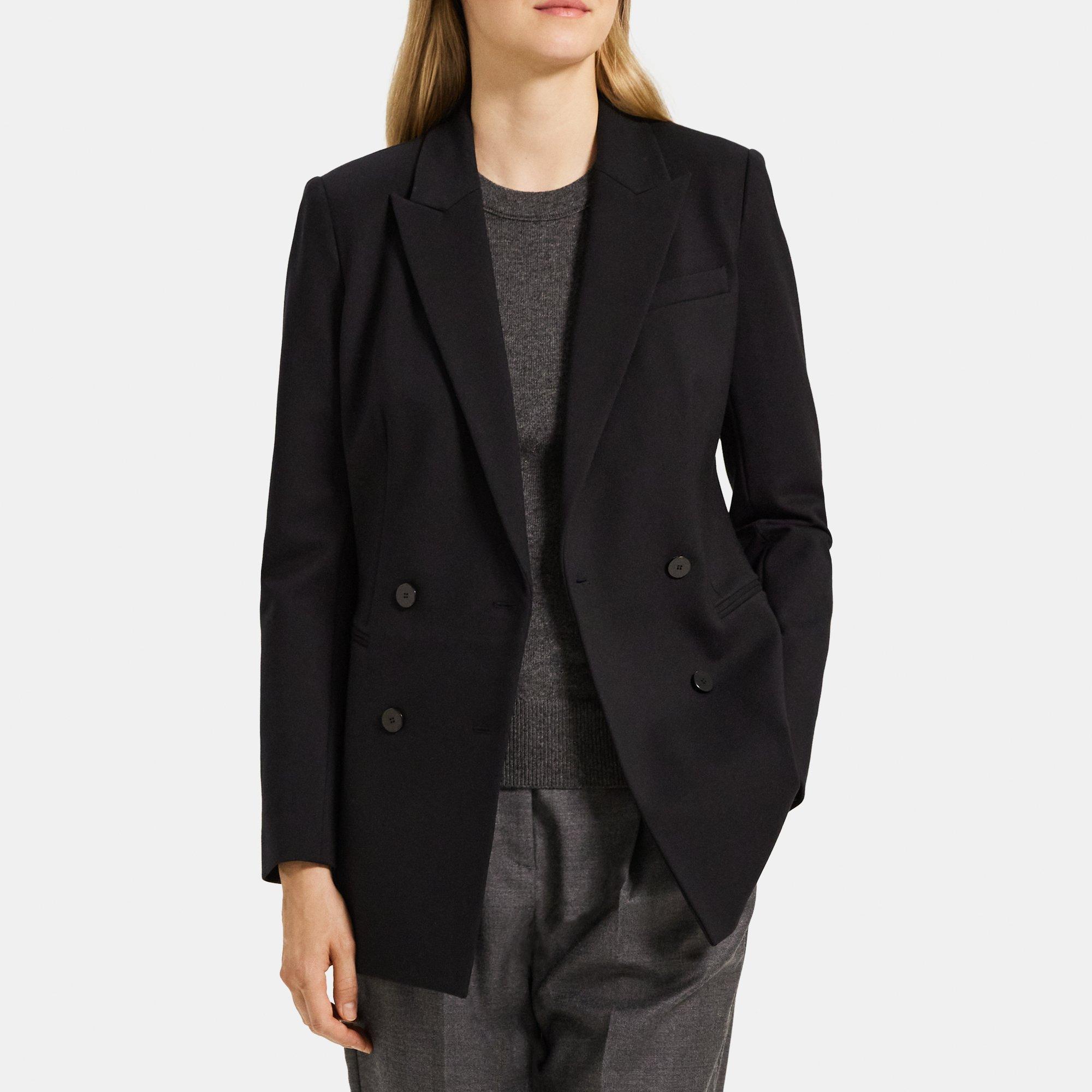 Stretch Knit Ponte Double-Breasted Blazer