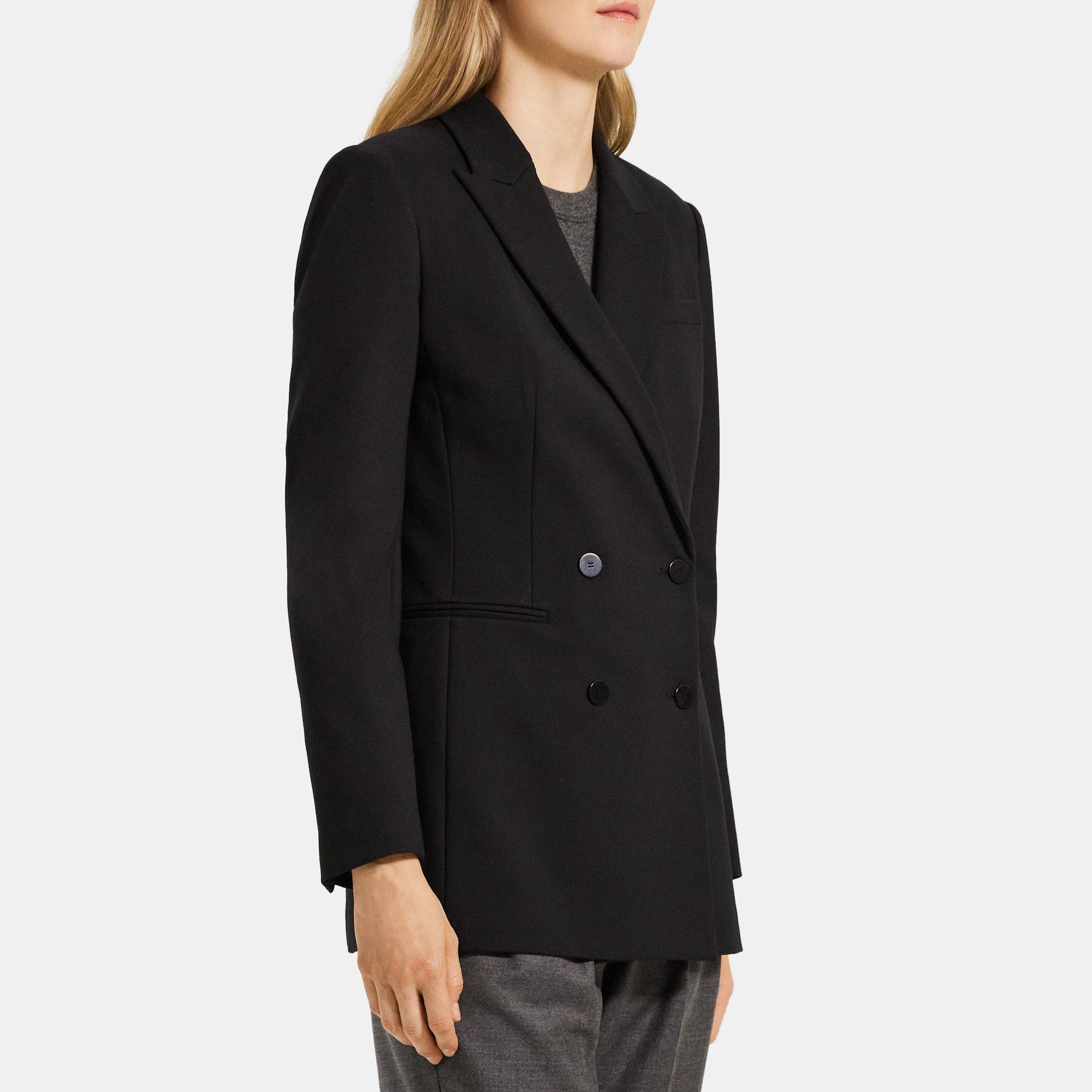 Stretch Knit Ponte Double-Breasted Blazer