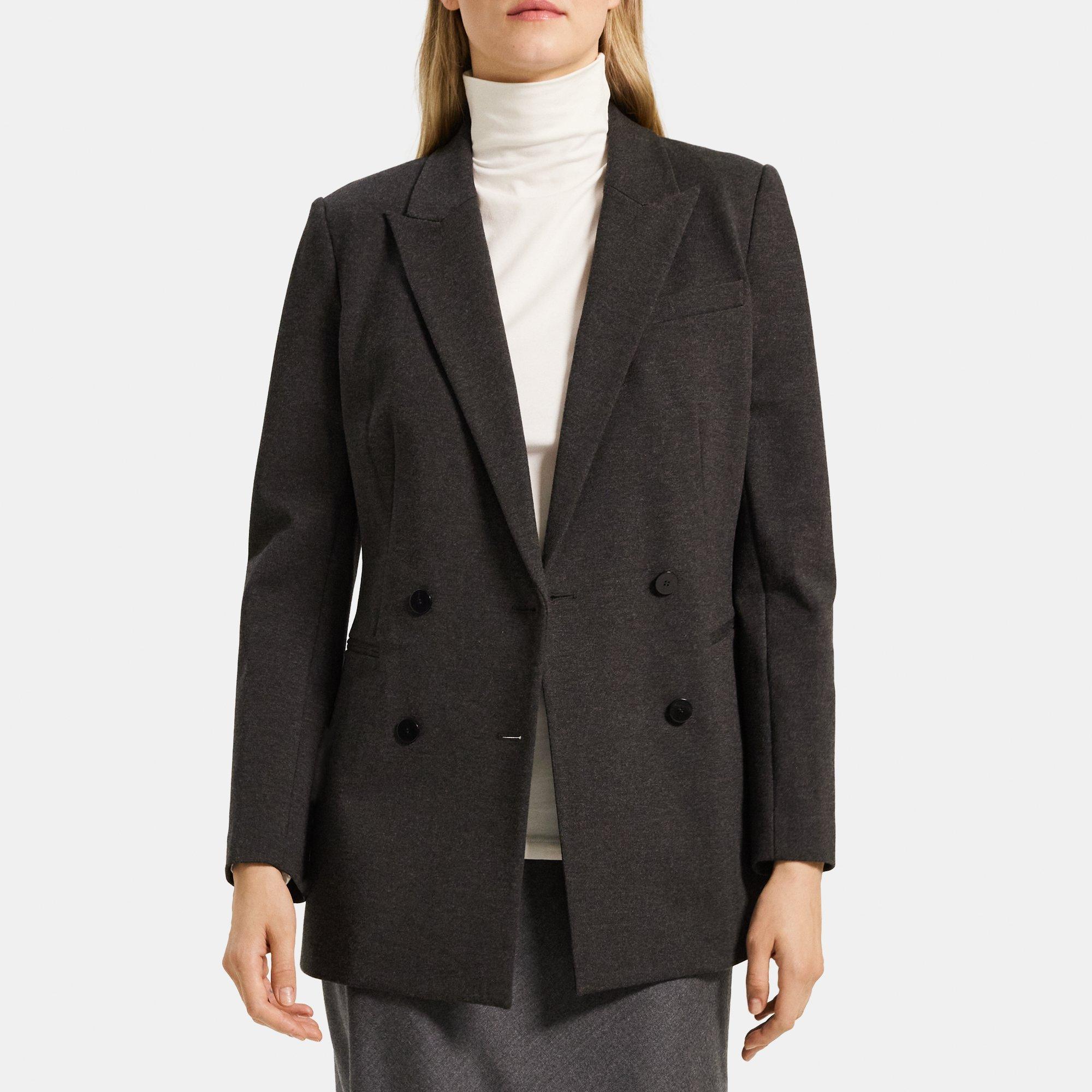 Theory Double-Breasted Blazer in Heathered Stretch Knit Ponte