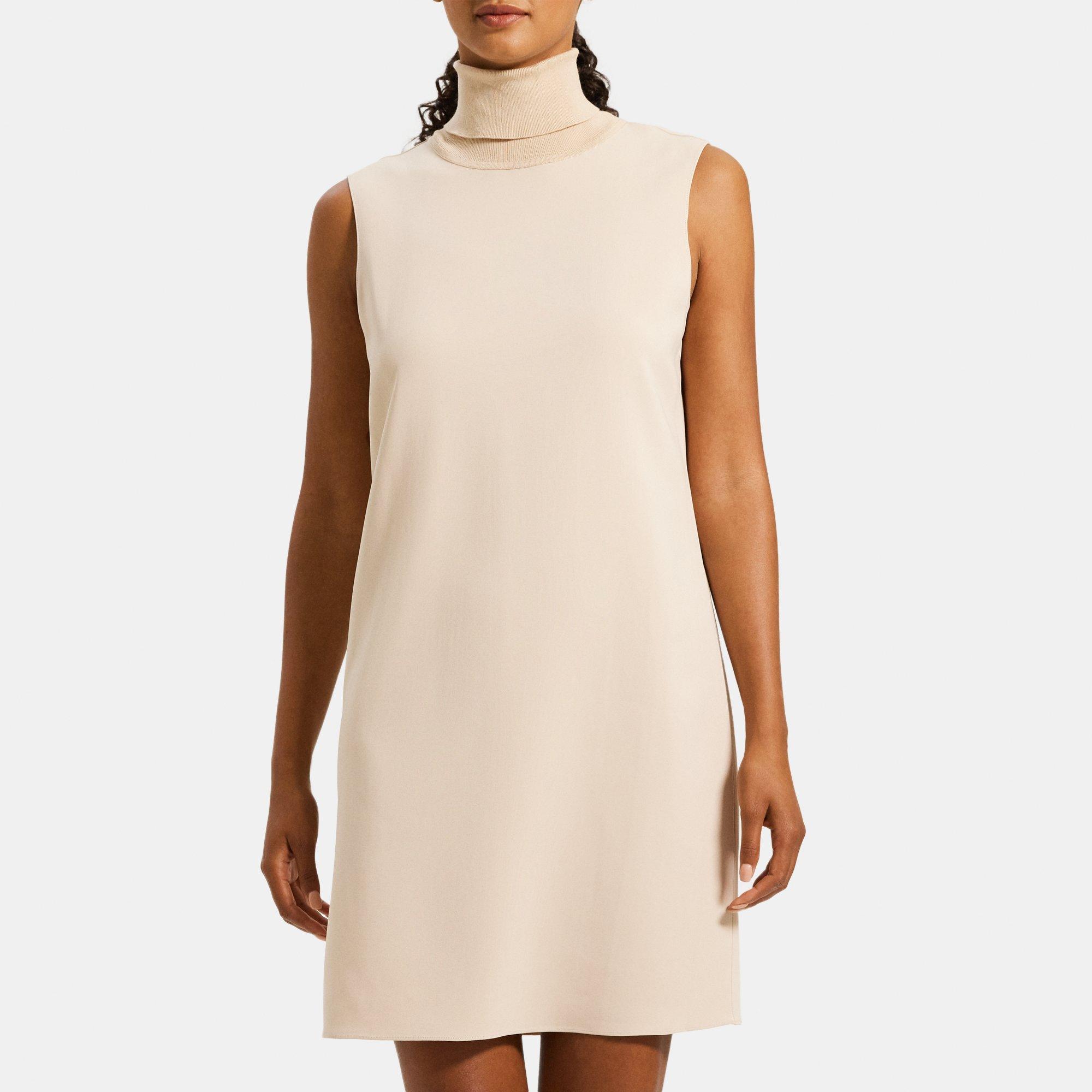 Drapey Viscose Sleeveless Turtleneck Dress Theory Outlet