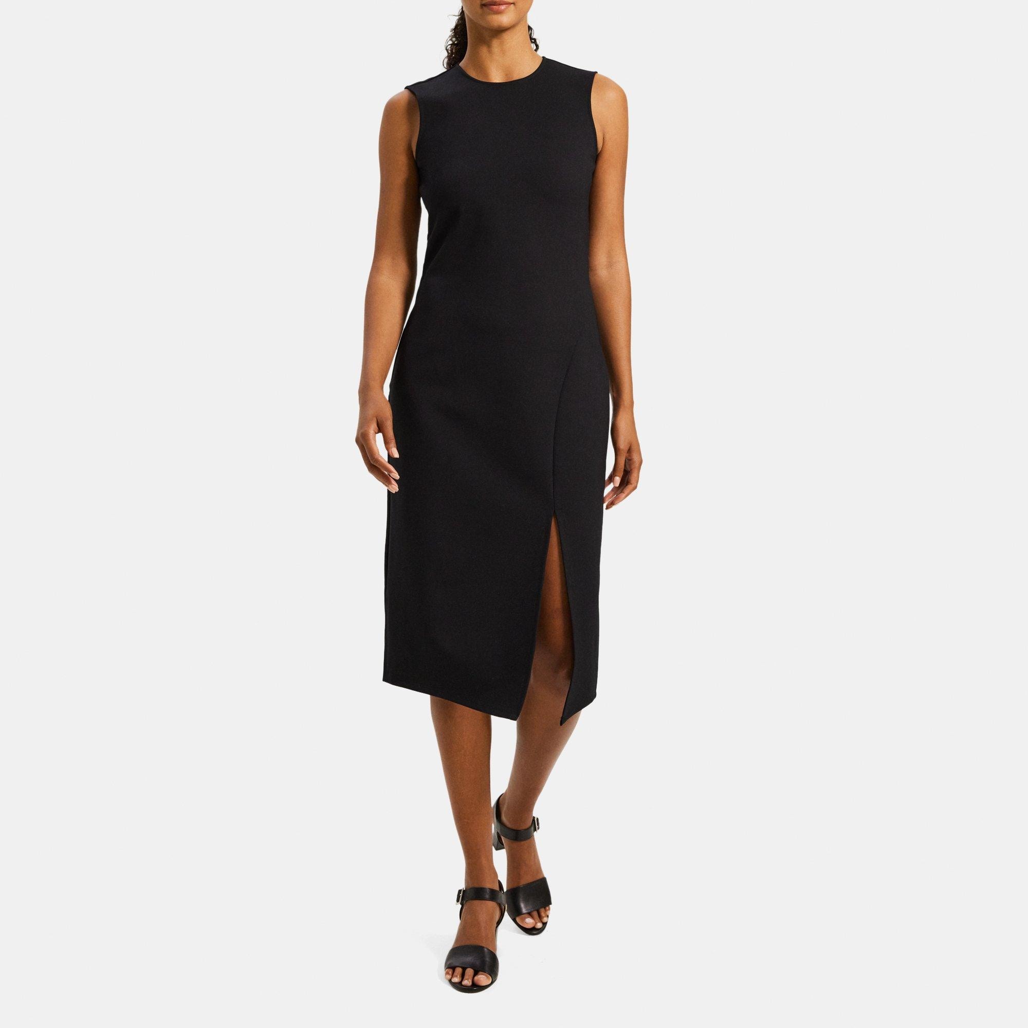 $345 Theory Women's Black Seam Sculpt Stretch Long Sleeve Ponte Dress Size  10