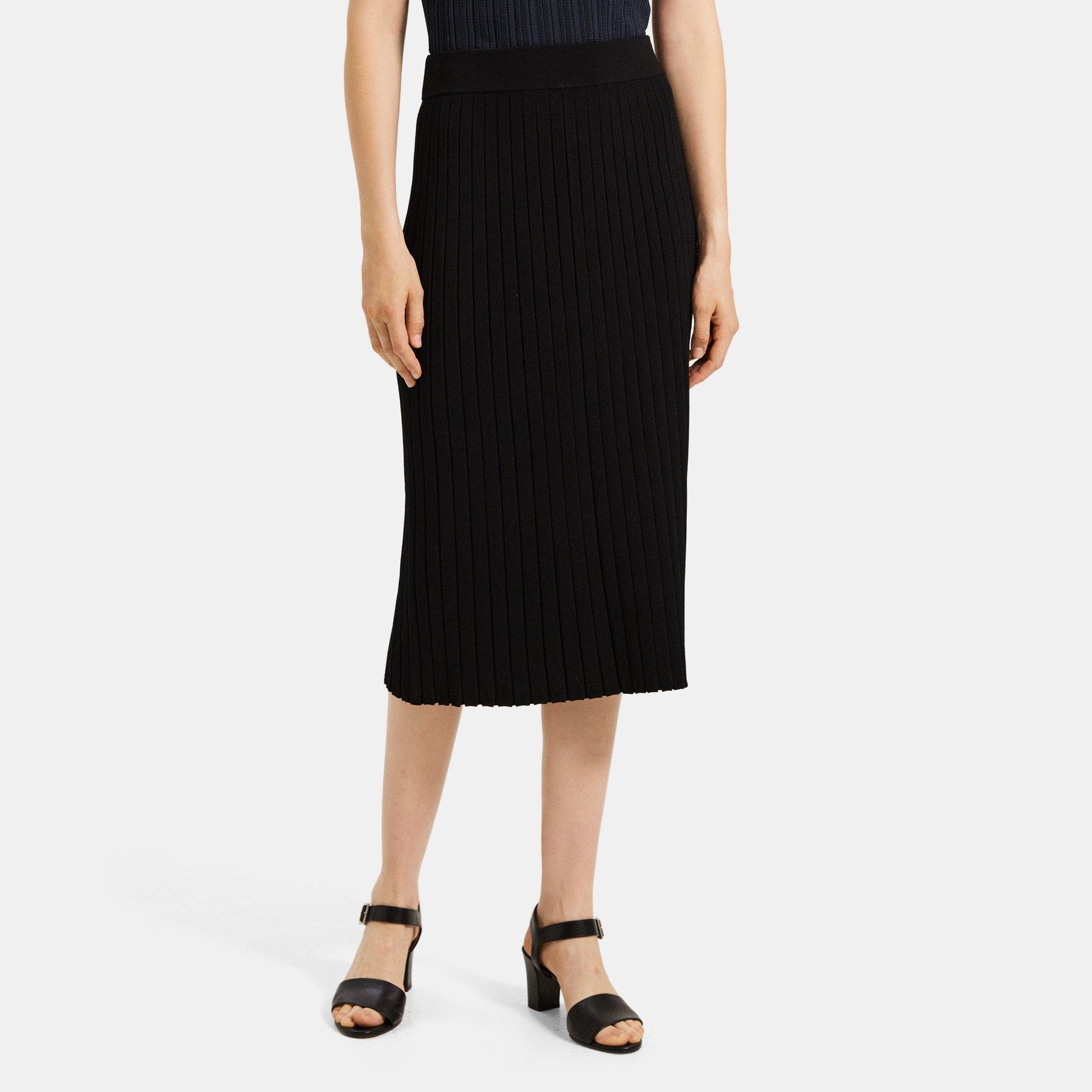 Knit Crepe Pleated Midi Skirt | Theory Outlet