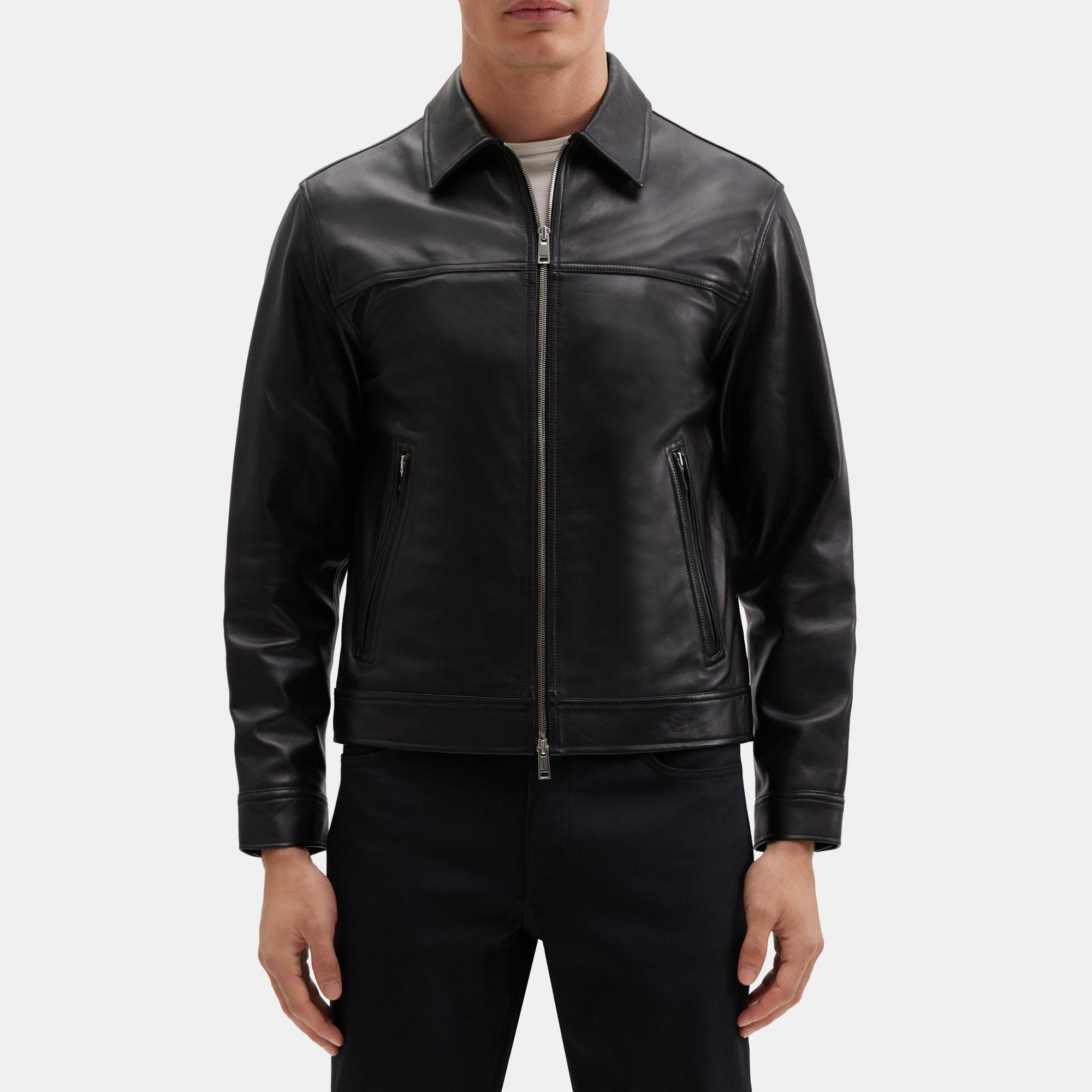 띠어리 Theory Zip-Up Jacket in Leather,BLACK