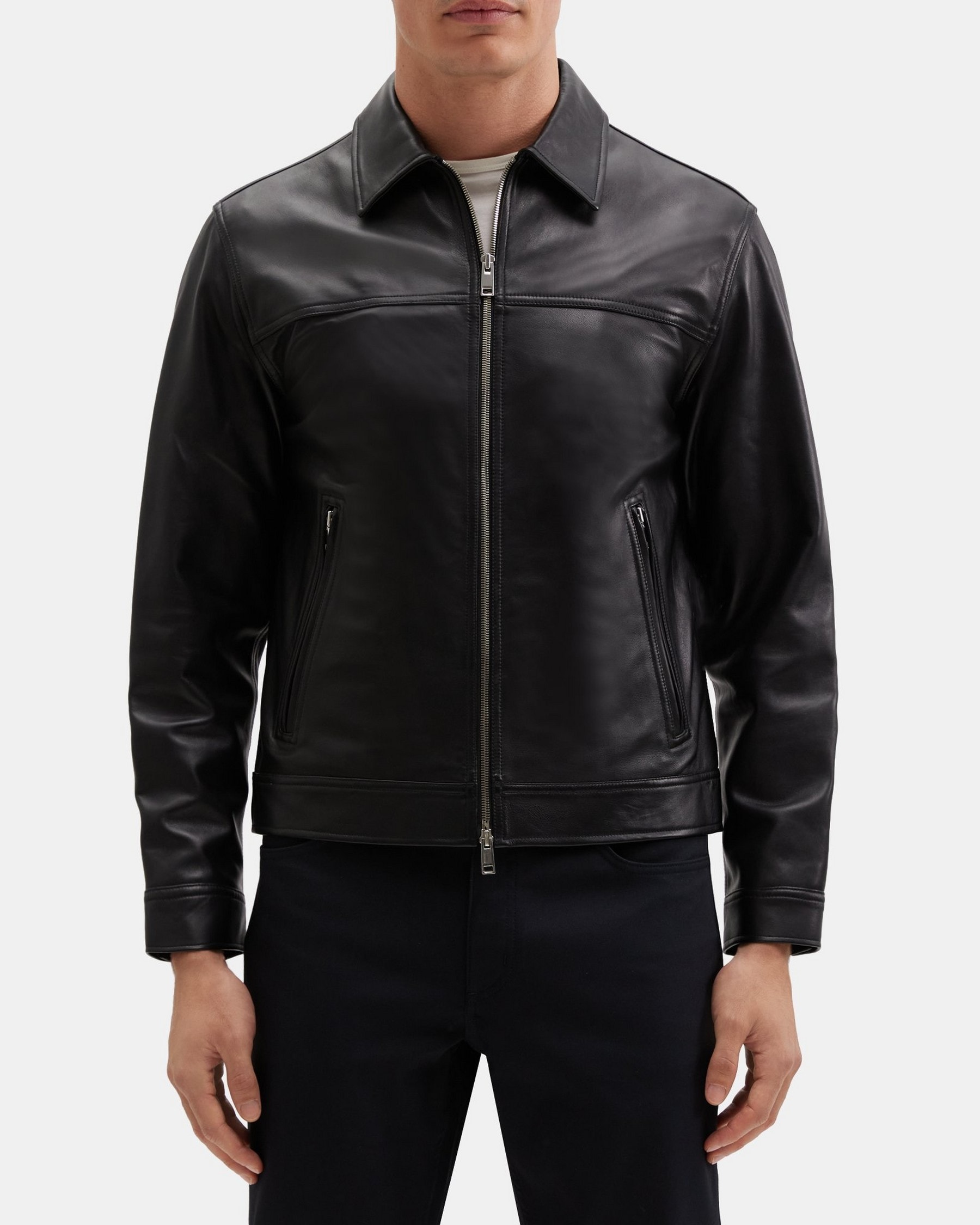 띠어리 Theory Zip-Up Jacket in Leather,BLACK