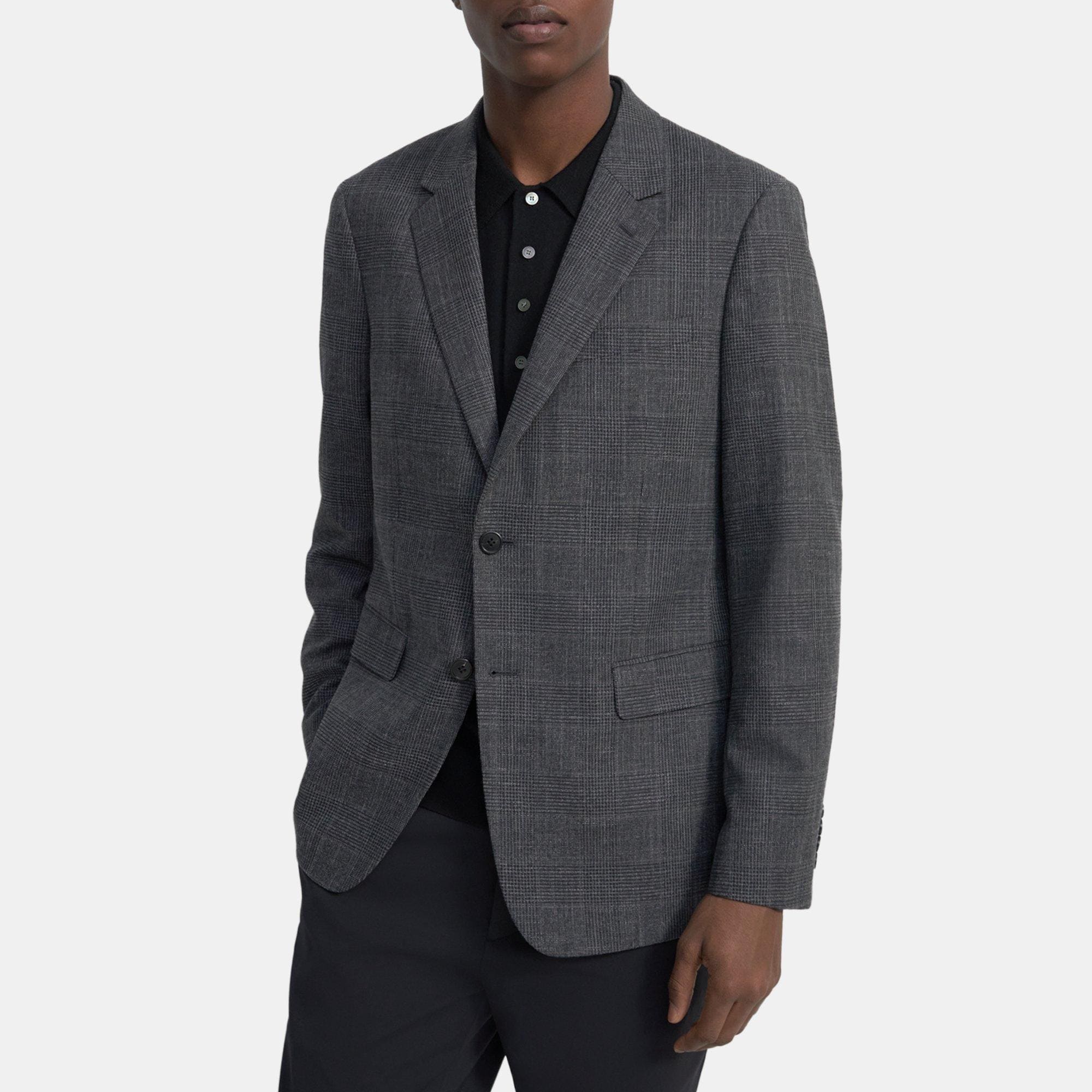 Theory Structured Blazer in Checked Wool-Cotton