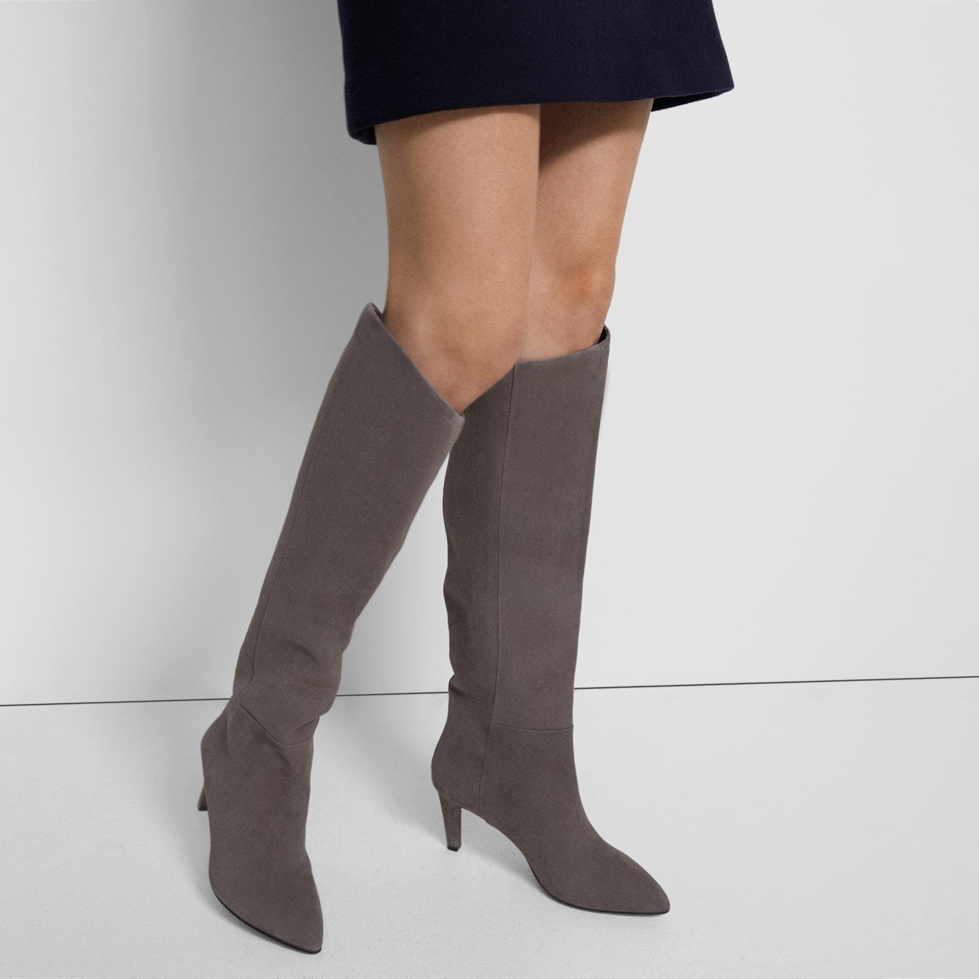 Knee high best sale gray suede boots