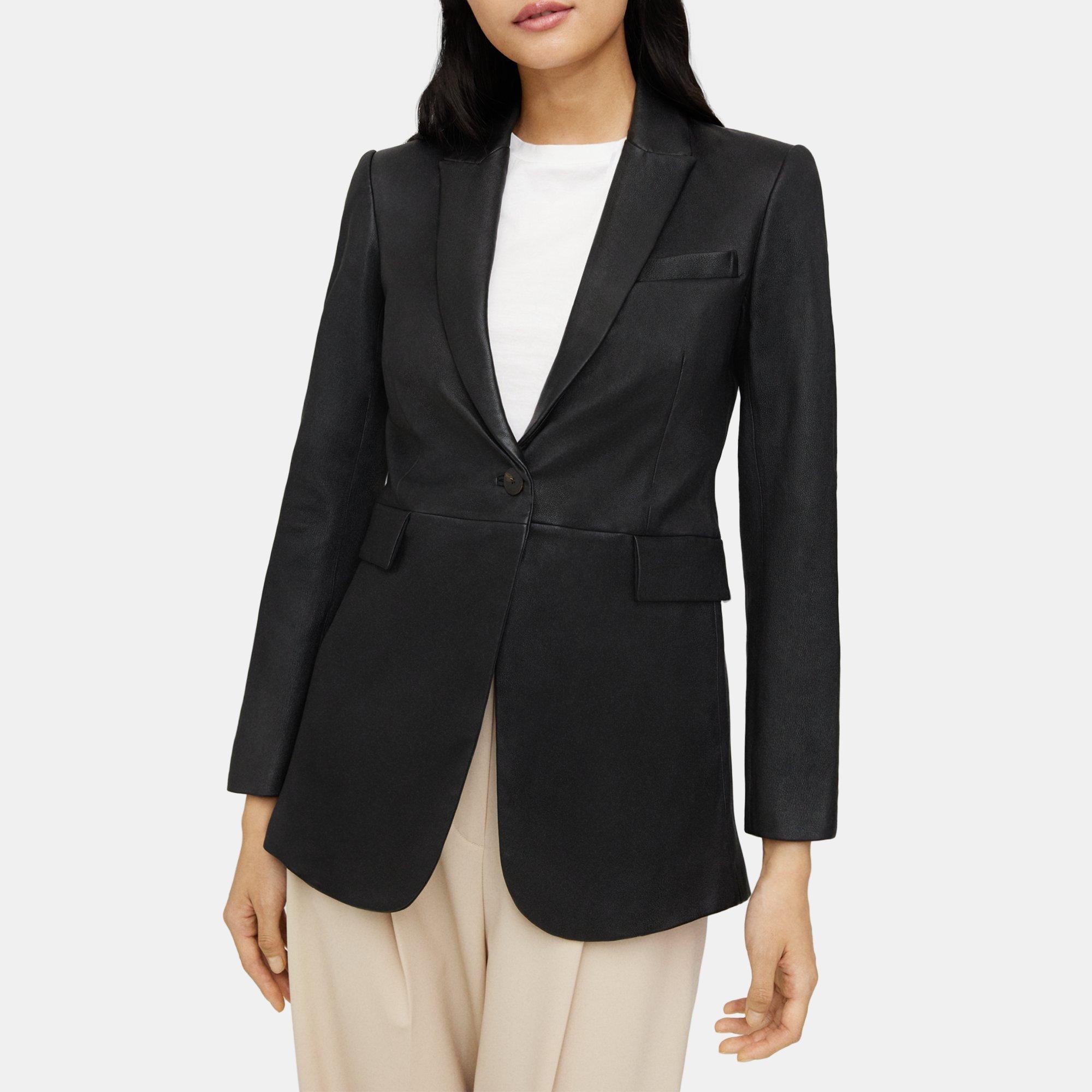 Theory Single-Breasted Blazer in Leather