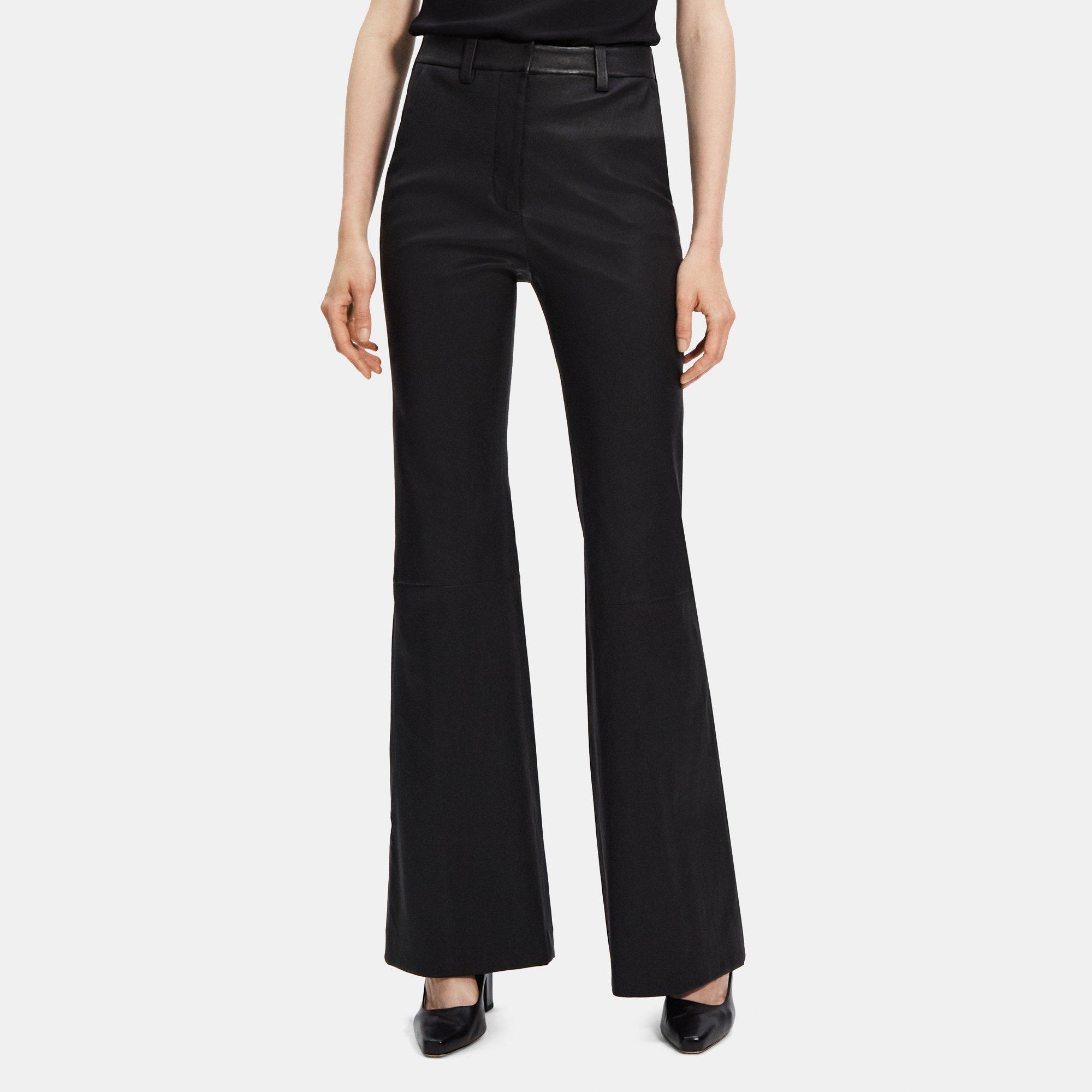 띠어리 Theory Flared High-Waist Pant in Leather,BLACK