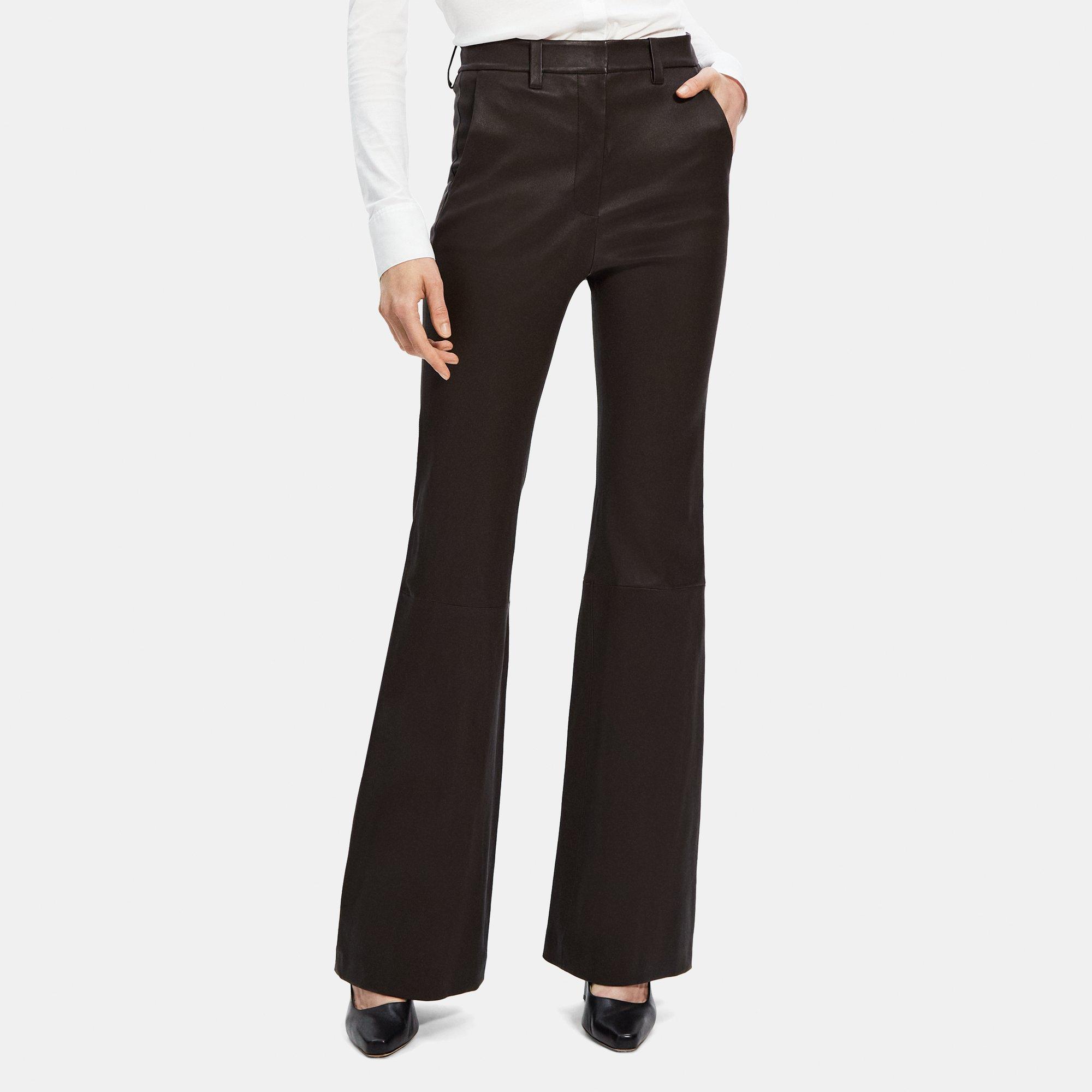 띠어리 Theory Flared High-Waist Pant in Leather,CHOCOLATE BROWN