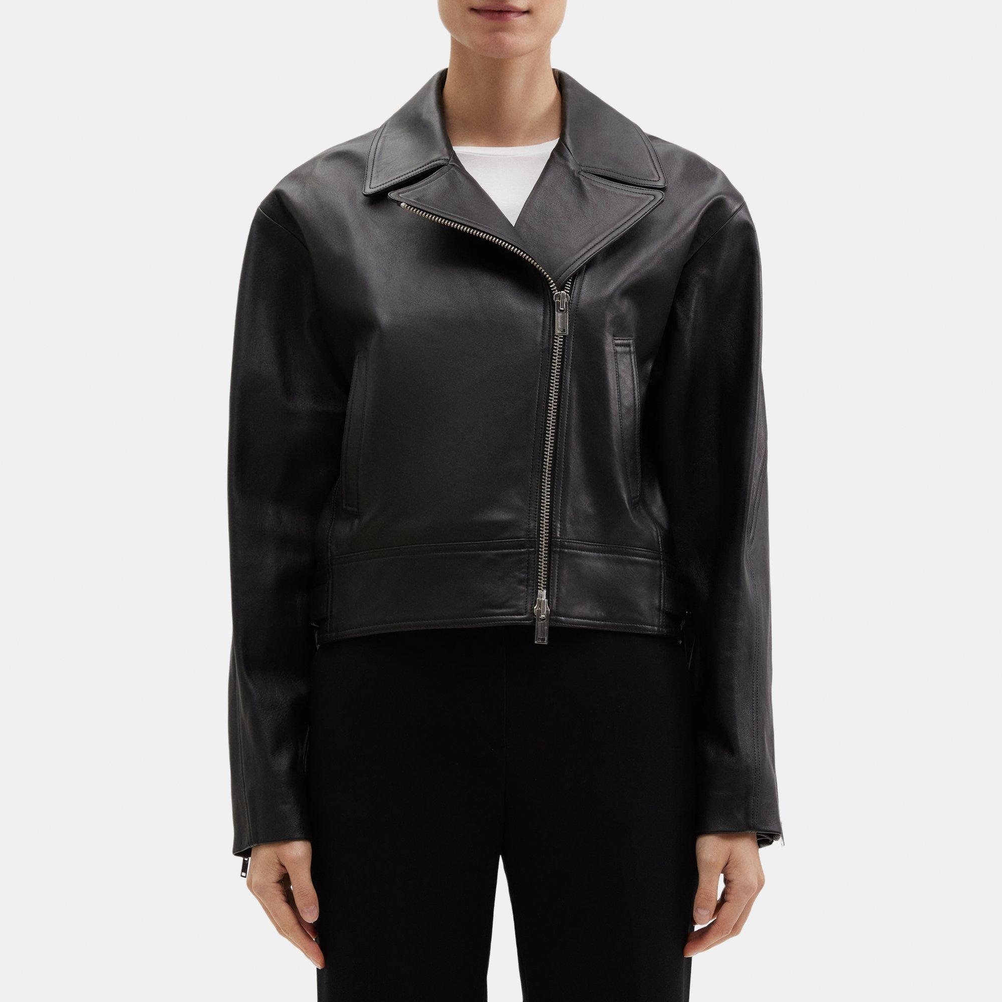 Leather Cropped Moto Jacket | Theory Outlet