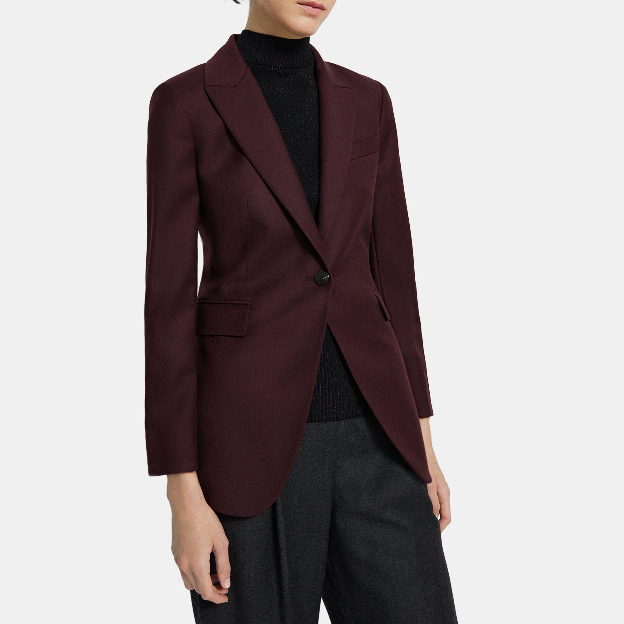 띠어리 Theory Single-Breasted Blazer in Wool Flannel,MERLOT