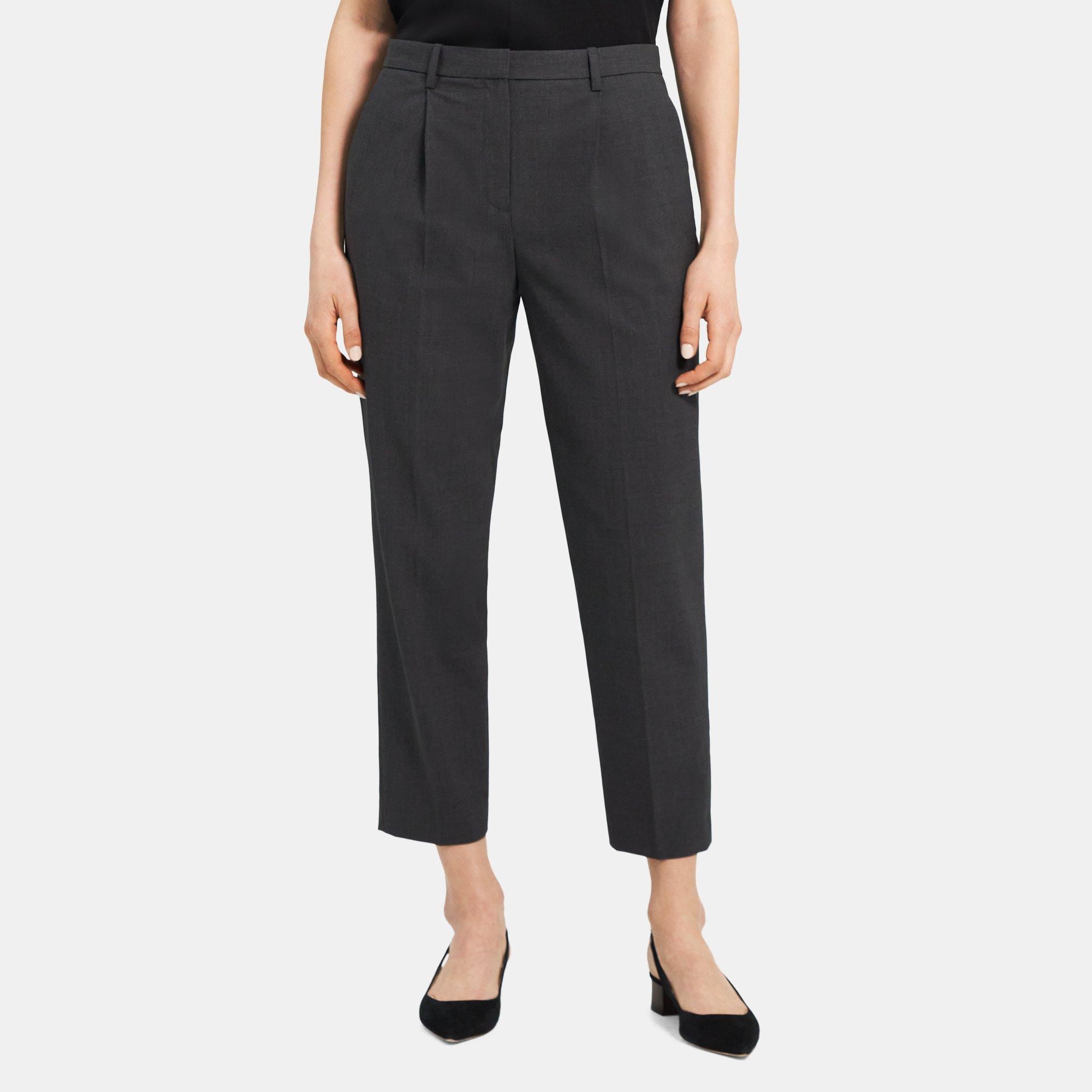 Wool Flannel Pleated Pull-On Pant | Theory Outlet