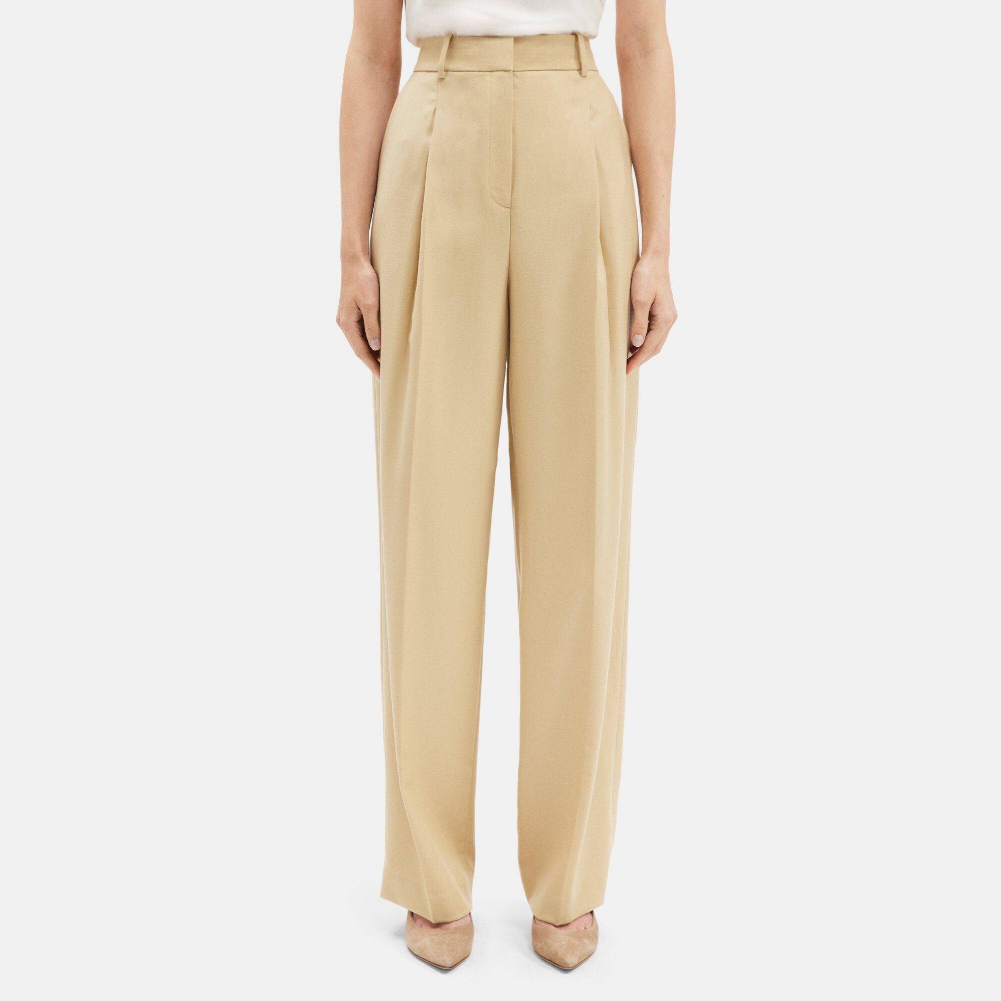 Wool Flannel Pleated Wide-Leg Pant | Theory Outlet