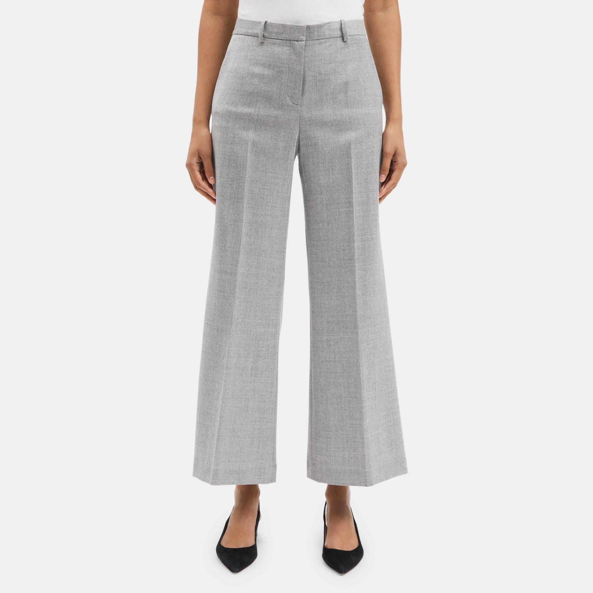 띠어리 Theory Wide-Leg Pant in Wool Flannel,NEW LIGHT HEATHER