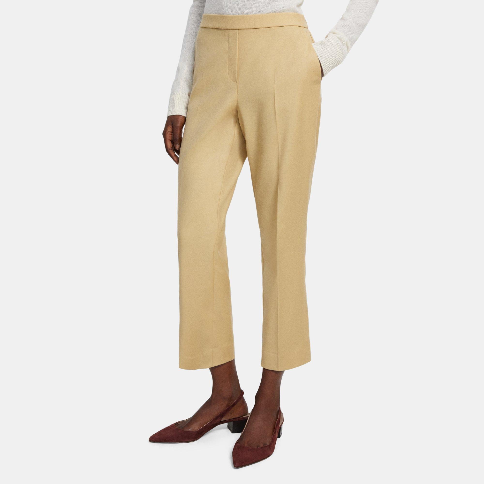 Yellow Wool Flannel Slim Cropped Pull-On Pant | Theory Outlet