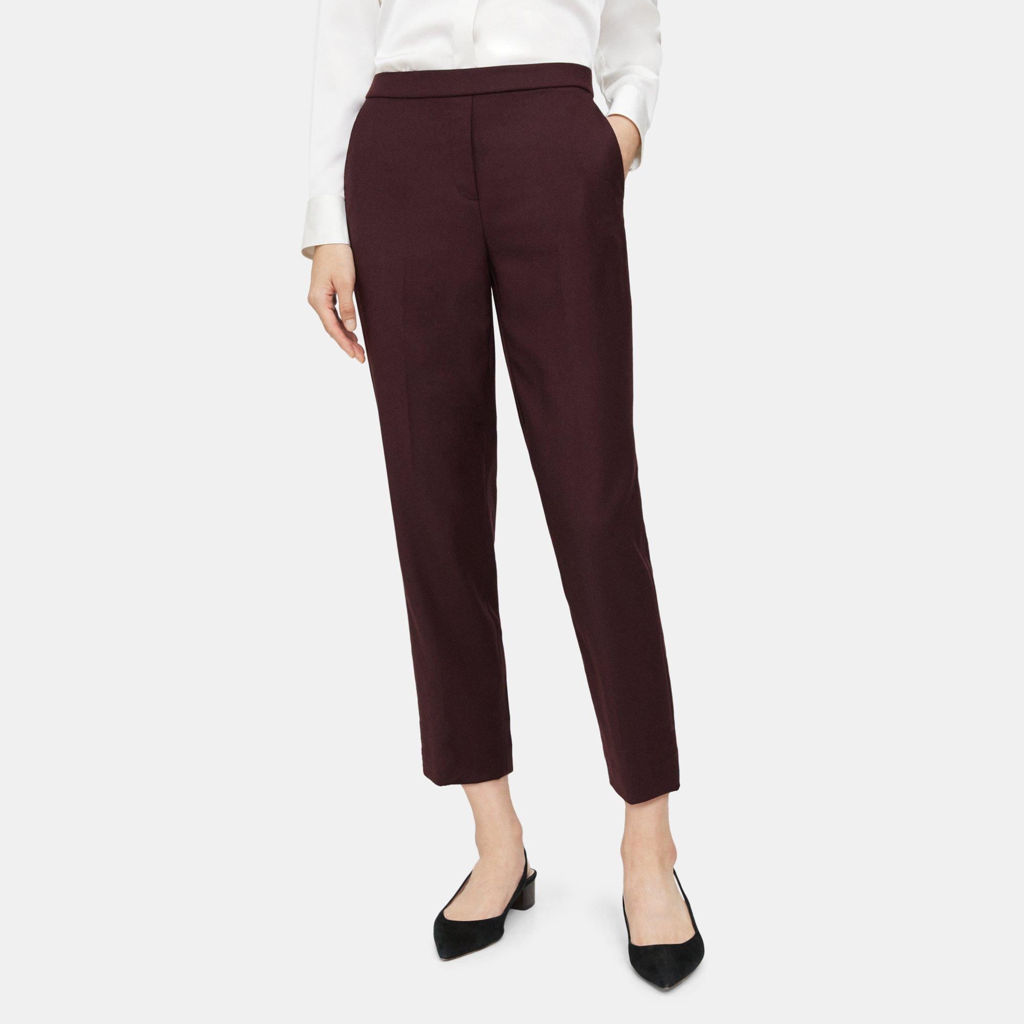 띠어리 Theory Slim Cropped Pull-On Pant in Wool Flannel,MERLOT