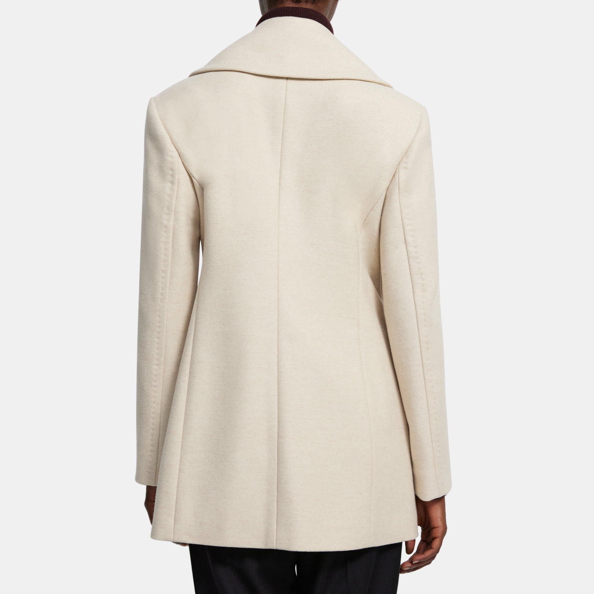 Beige Recycled Wool Melton Sculpted Peacoat | Theory Outlet