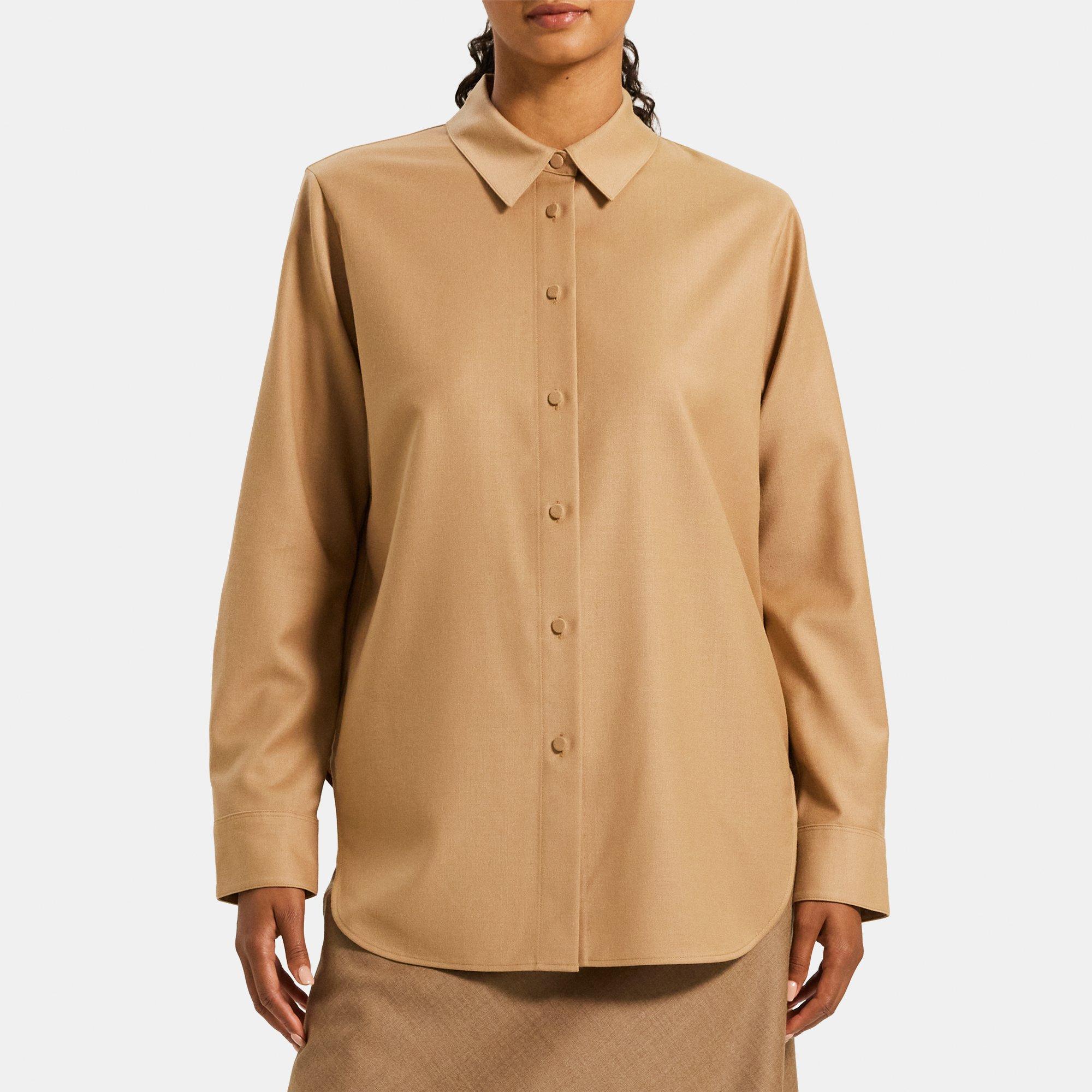 띠어리 Theory Menswear Shirt in Wool-Blend Flannel,CAMEL